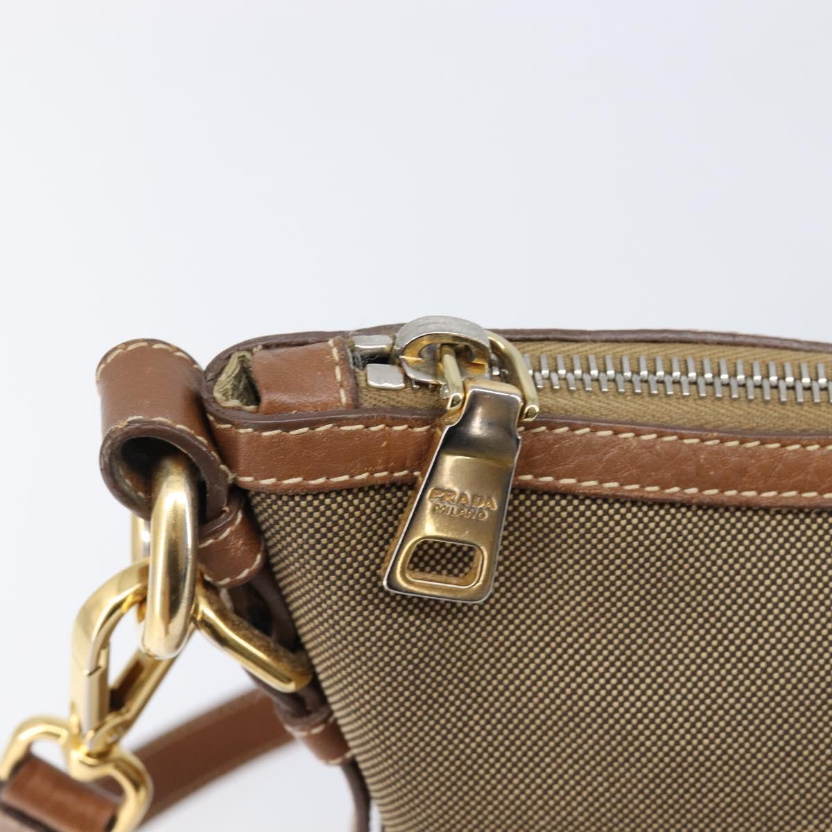 PRADA Shoulder Bag Canvas 2way Brown Gold Auth ka7161A