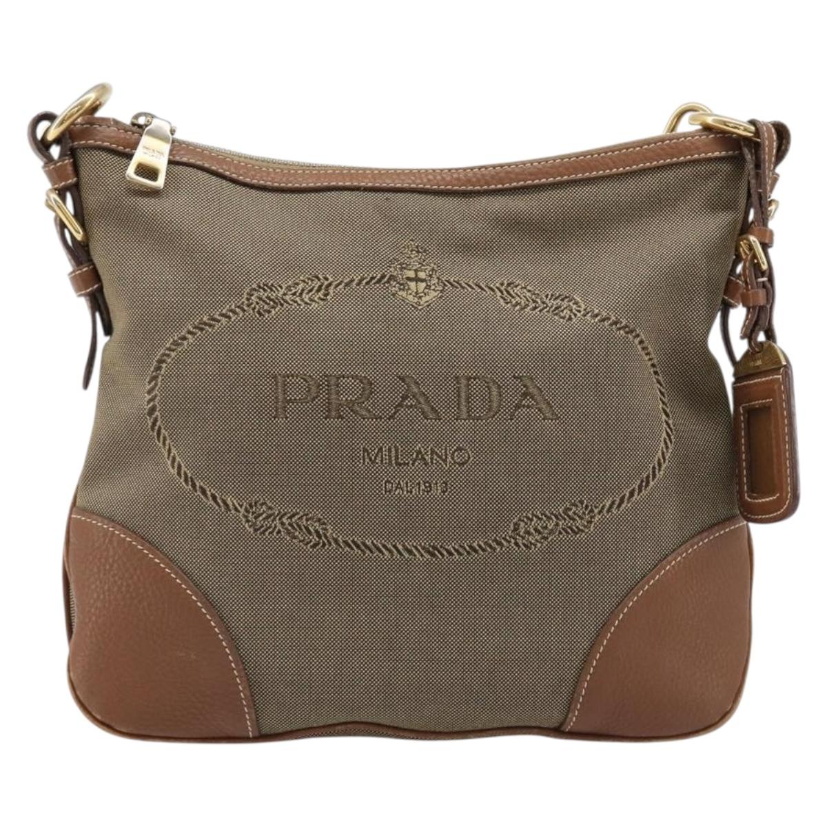 PRADA Shoulder Bag Canvas 2way Brown Gold Auth ka7161A