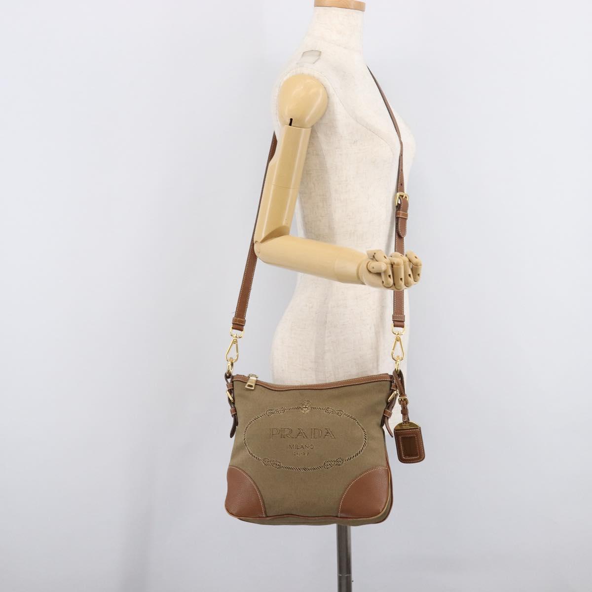 PRADA Shoulder Bag Canvas 2way Brown Gold Auth ka7161A