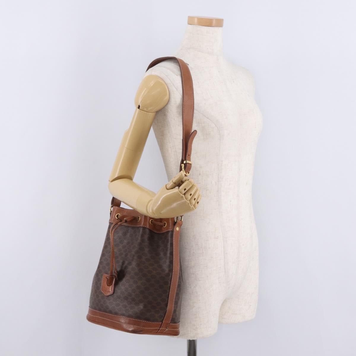 CELINE Macadam Canvas Shoulder Bag PVC Leather Brown Gold Auth ka7164