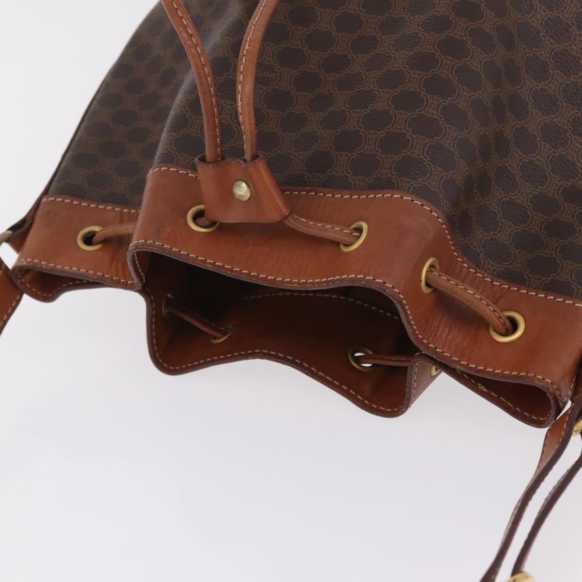 CELINE Macadam Canvas Shoulder Bag PVC Leather Brown Gold Auth ka7164