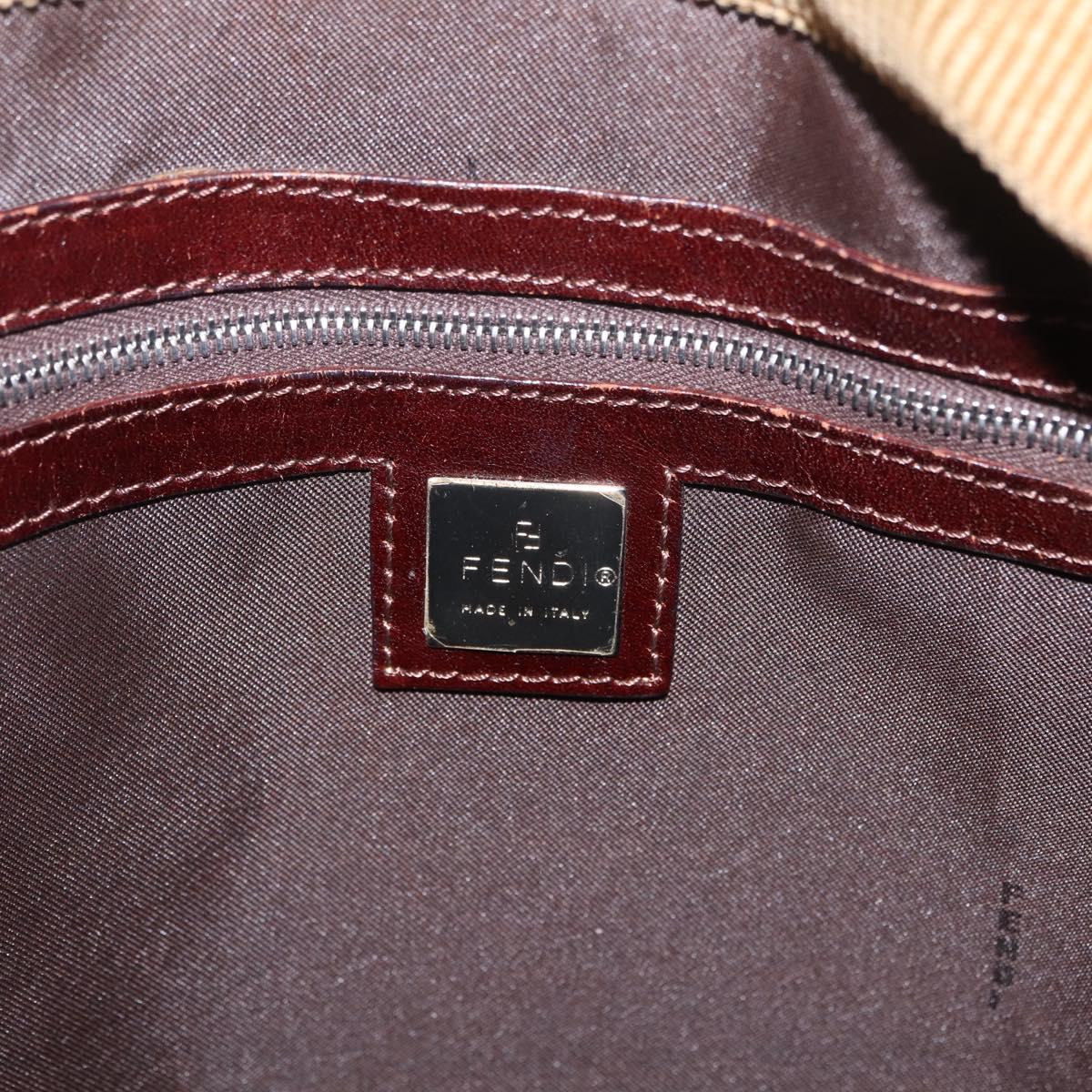 FENDI Shoulder Bag Corduroy Brown Silver Auth ka7168