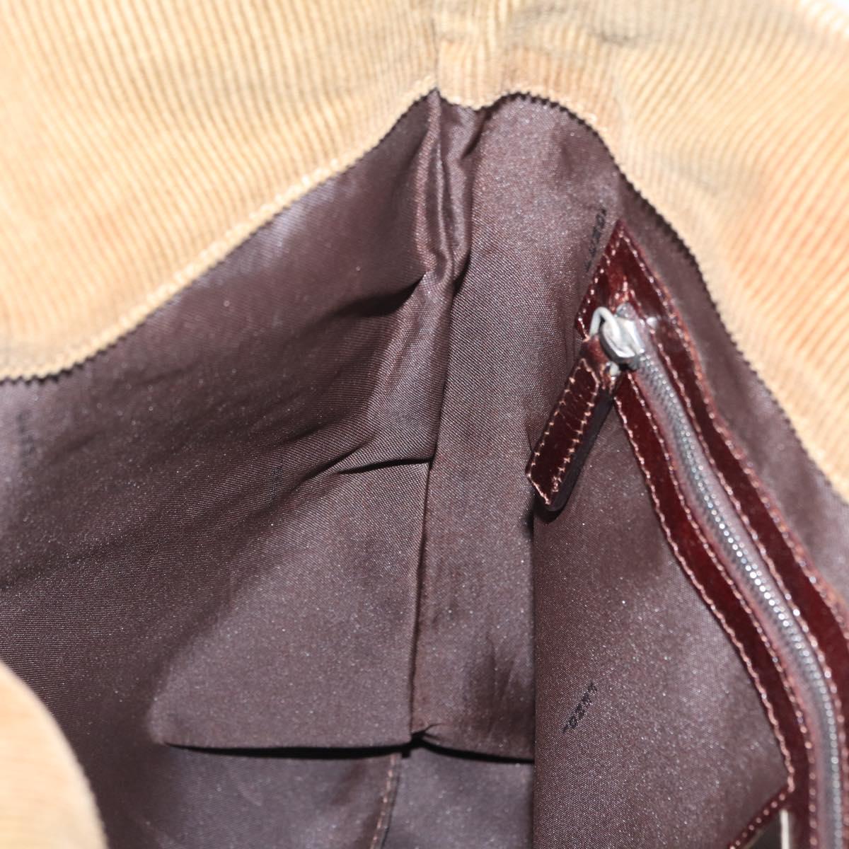 FENDI Shoulder Bag Corduroy Brown Silver Auth ka7168