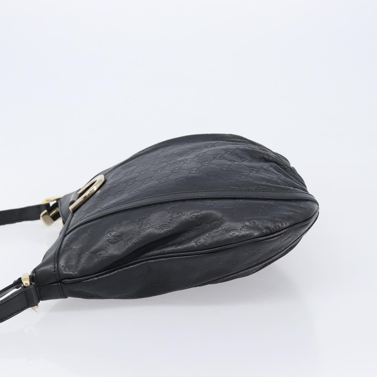 GUCCI GG Canvas Guccissima Shoulder Bag Leather Black Gold 204940 Auth ka7169