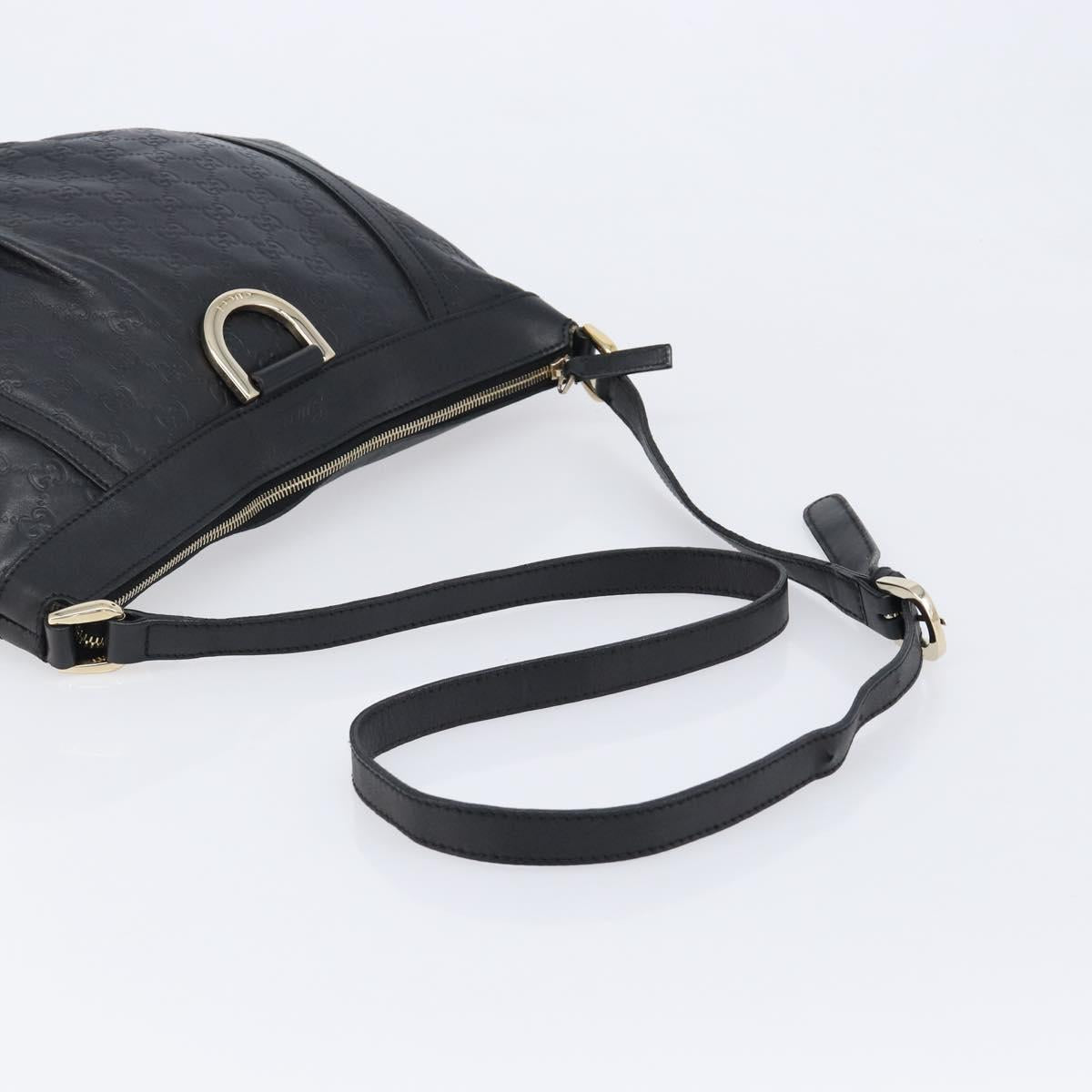 GUCCI GG Canvas Guccissima Shoulder Bag Leather Black Gold 204940 Auth ka7169