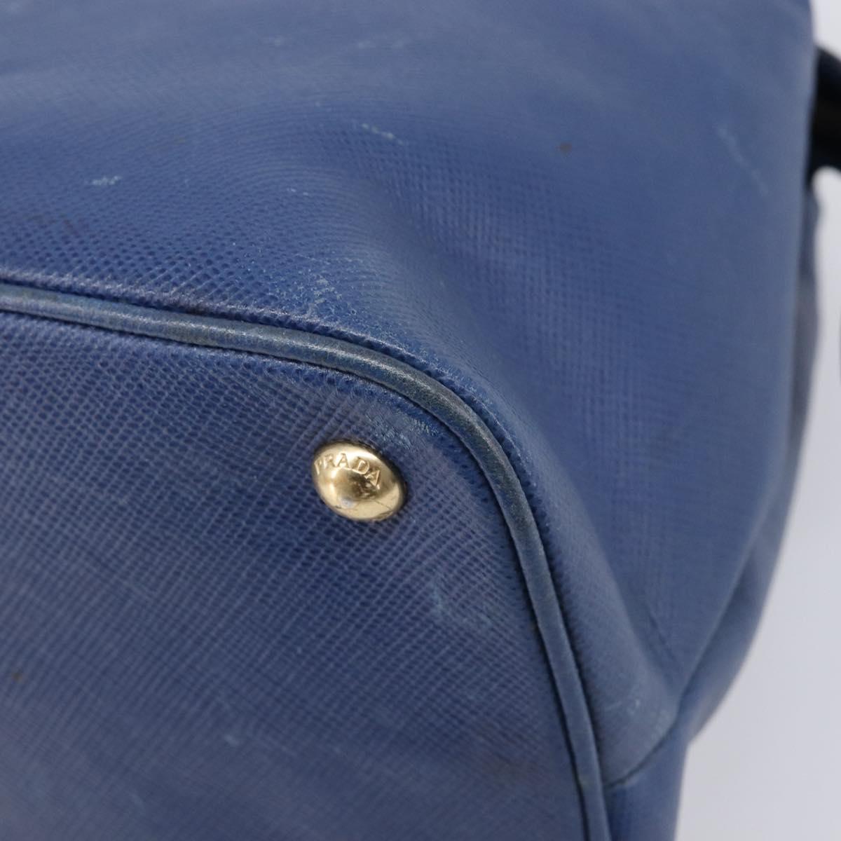 PRADA Hand Bag Safiano Leather Blue Gold Auth ka7172