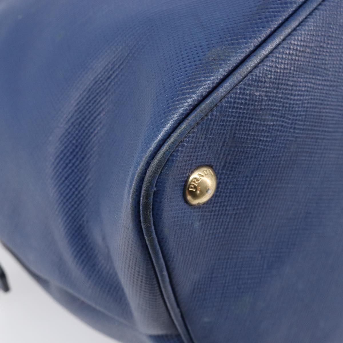 PRADA Hand Bag Safiano Leather Blue Gold Auth ka7172