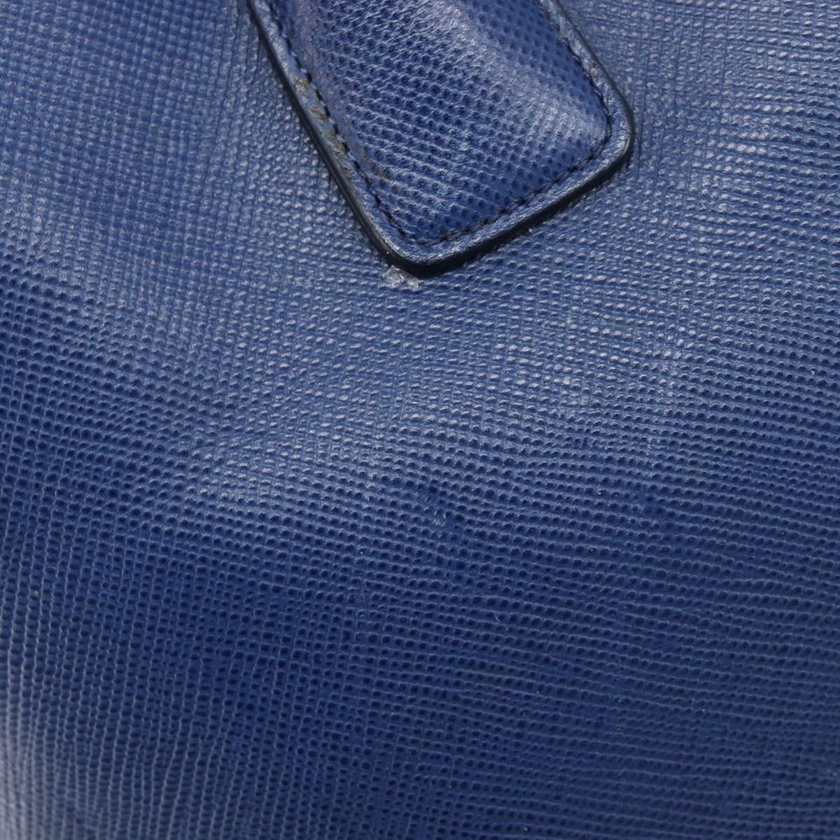 PRADA Hand Bag Safiano Leather Blue Gold Auth ka7172