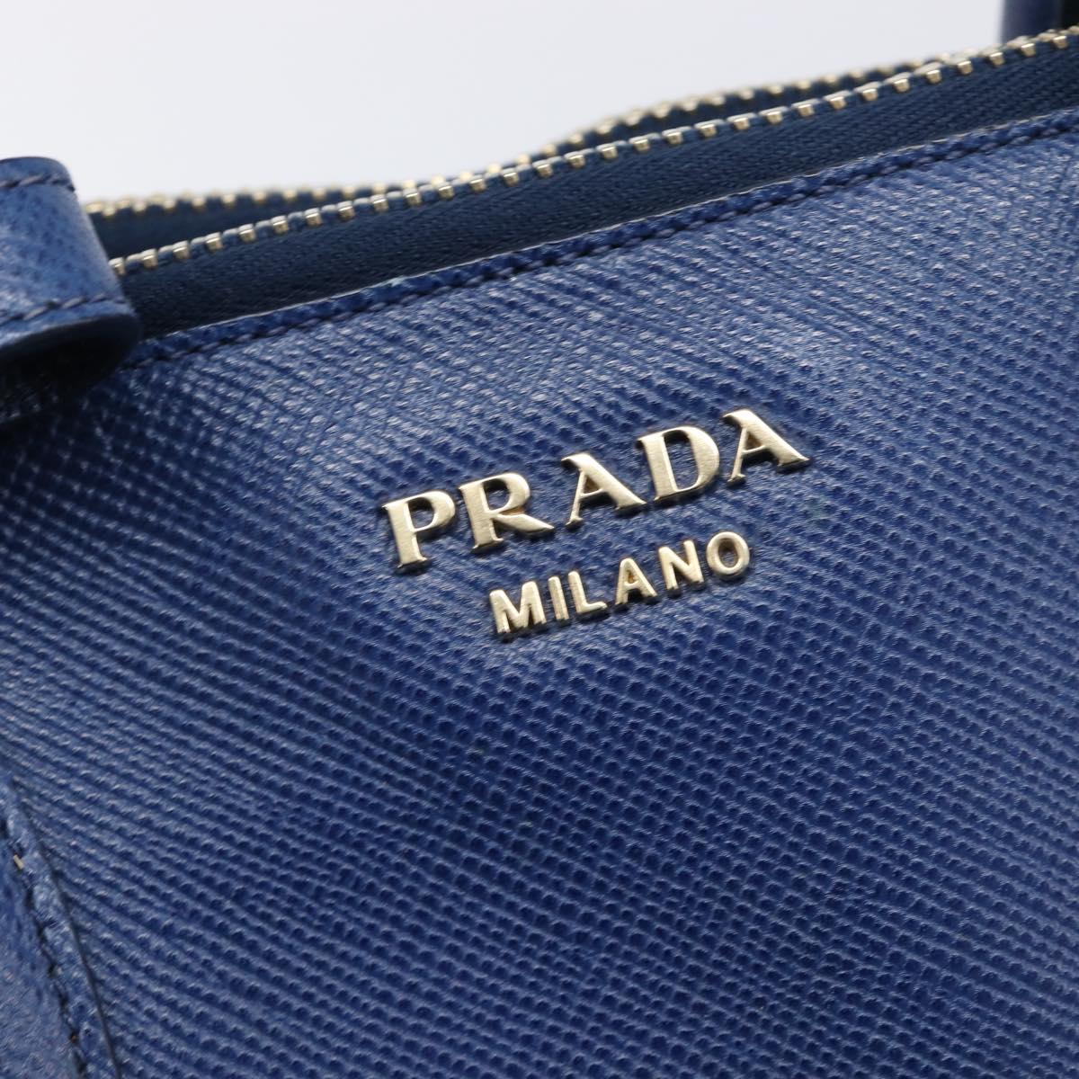 PRADA Hand Bag Safiano Leather Blue Gold Auth ka7172