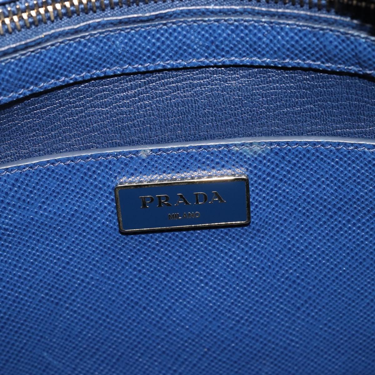 PRADA Hand Bag Safiano Leather Blue Gold Auth ka7172
