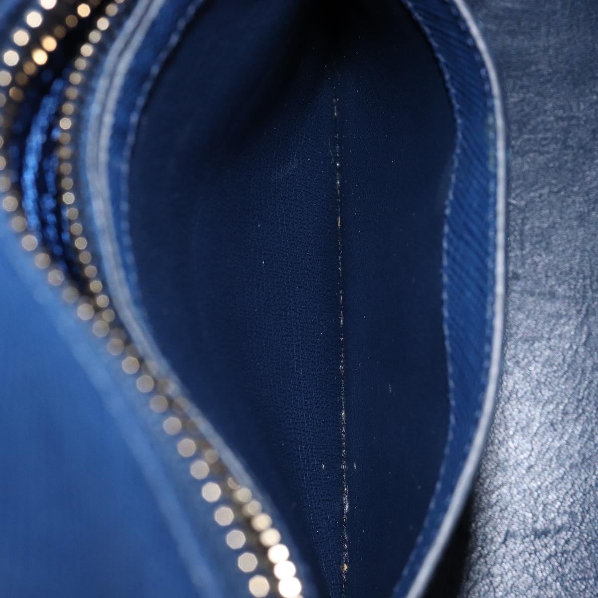 PRADA Hand Bag Safiano Leather Blue Gold Auth ka7172
