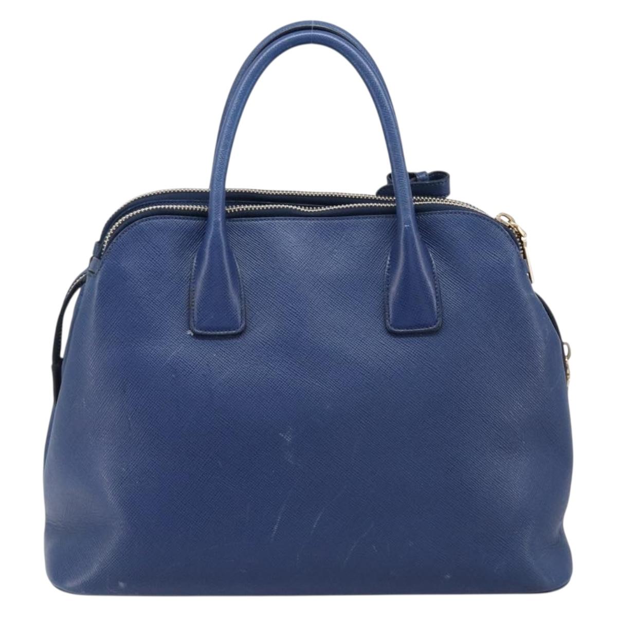 PRADA Hand Bag Safiano Leather Blue Gold Auth ka7172