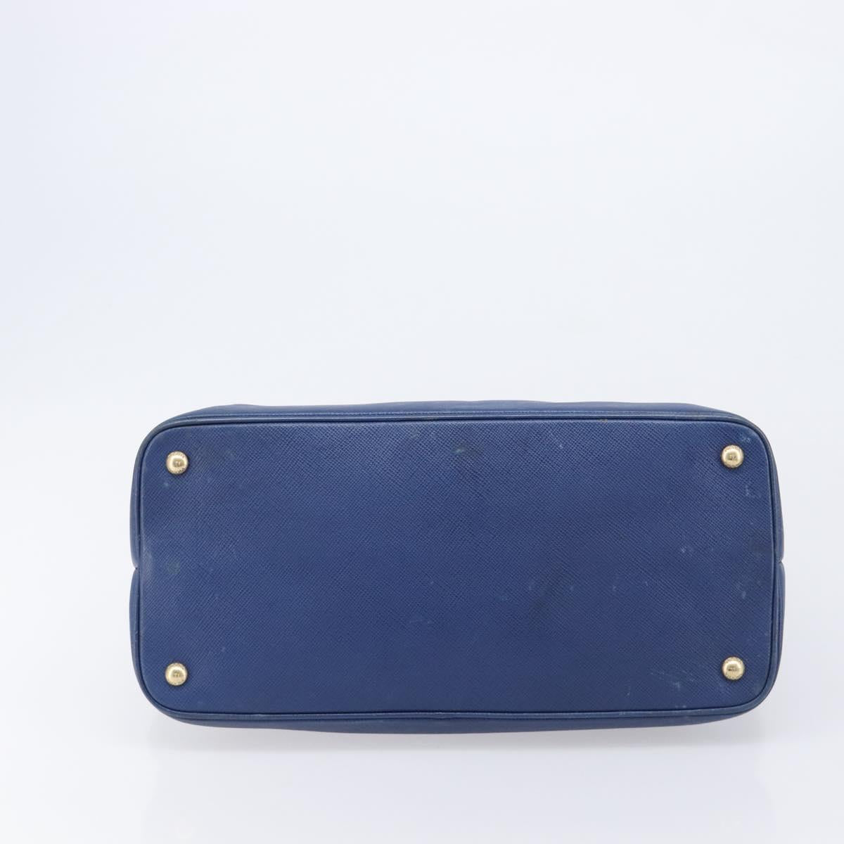 PRADA Hand Bag Safiano Leather Blue Gold Auth ka7172