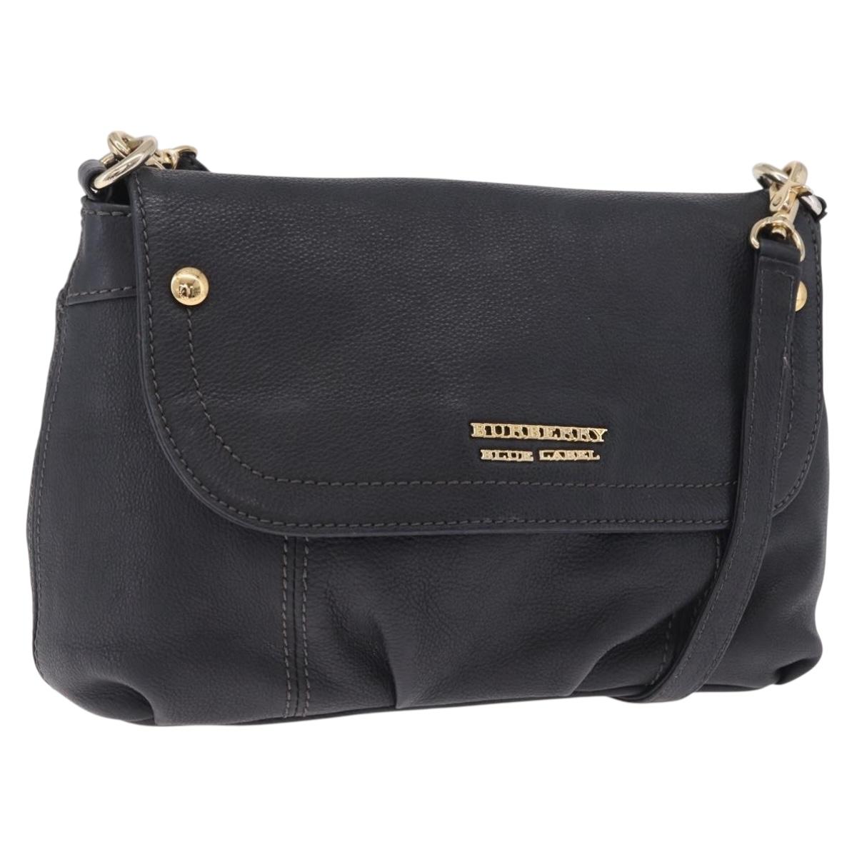 BURBERRY Shoulder Bag Leather Black Gold Auth ka7174
