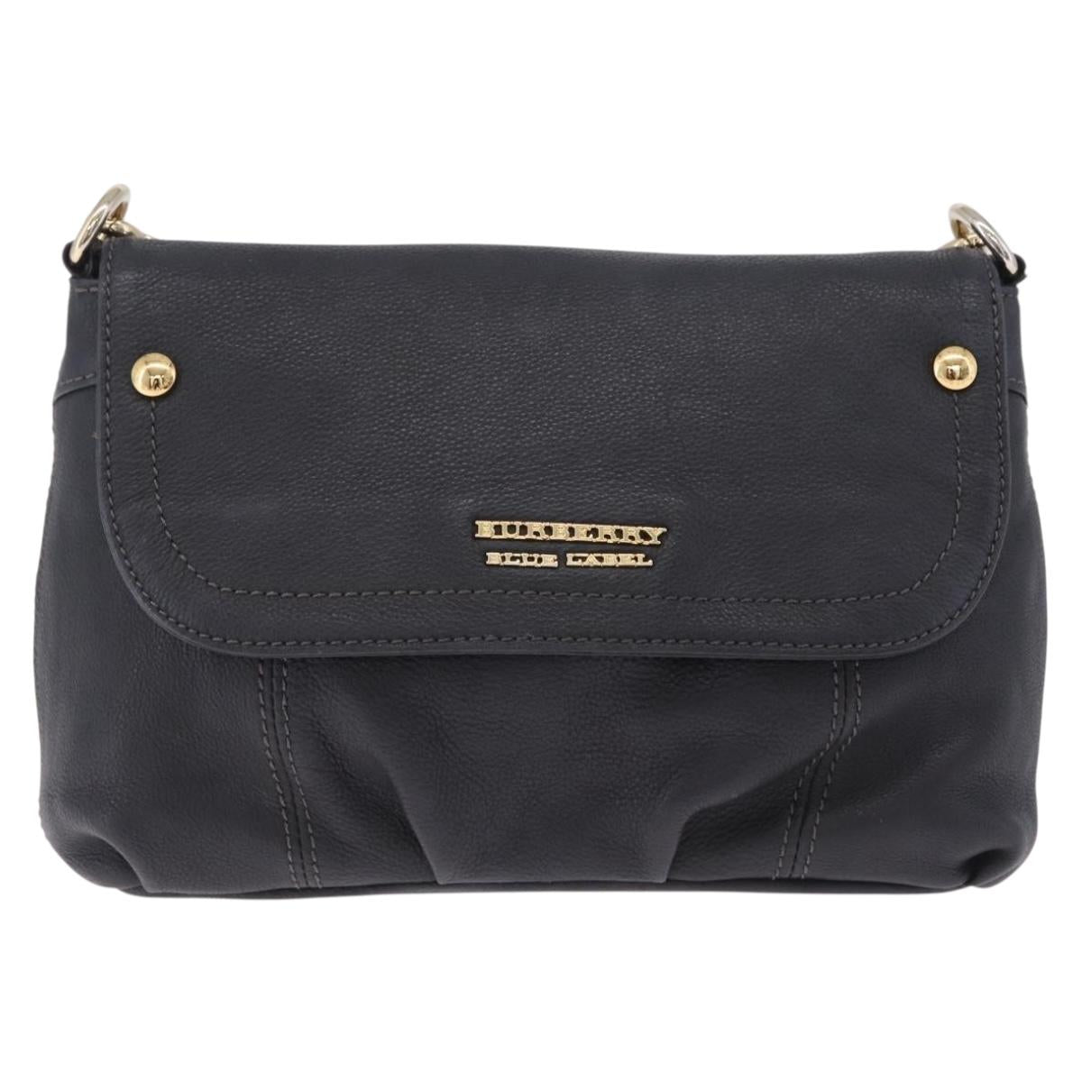 BURBERRY Shoulder Bag Leather Black Gold Auth ka7174