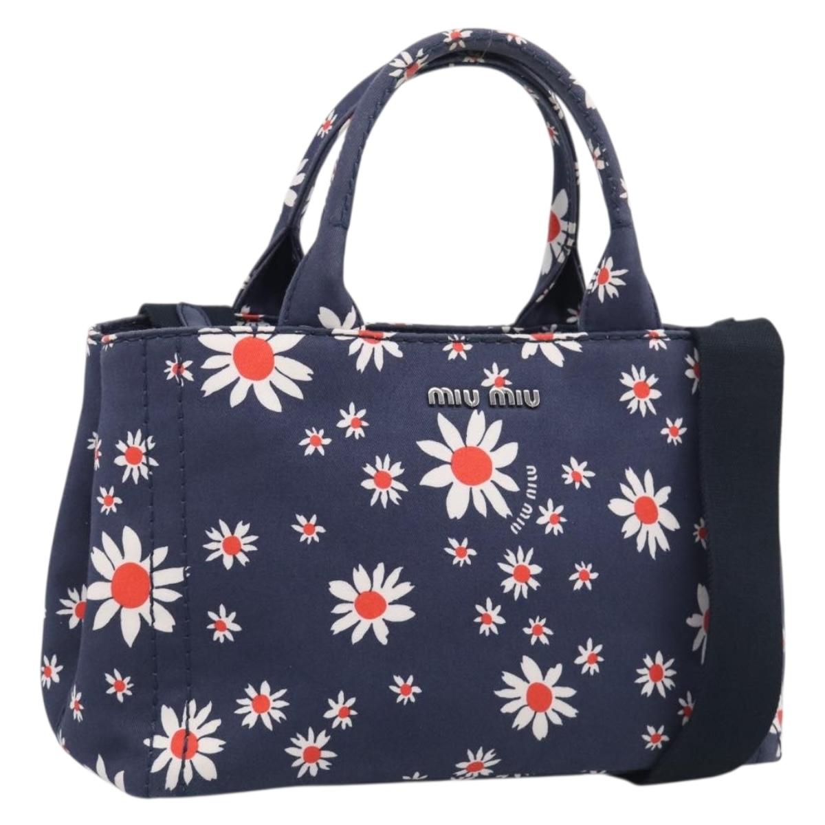 Miu Miu Hand Bag Canvas 2way Navy Gold Auth ka7179M