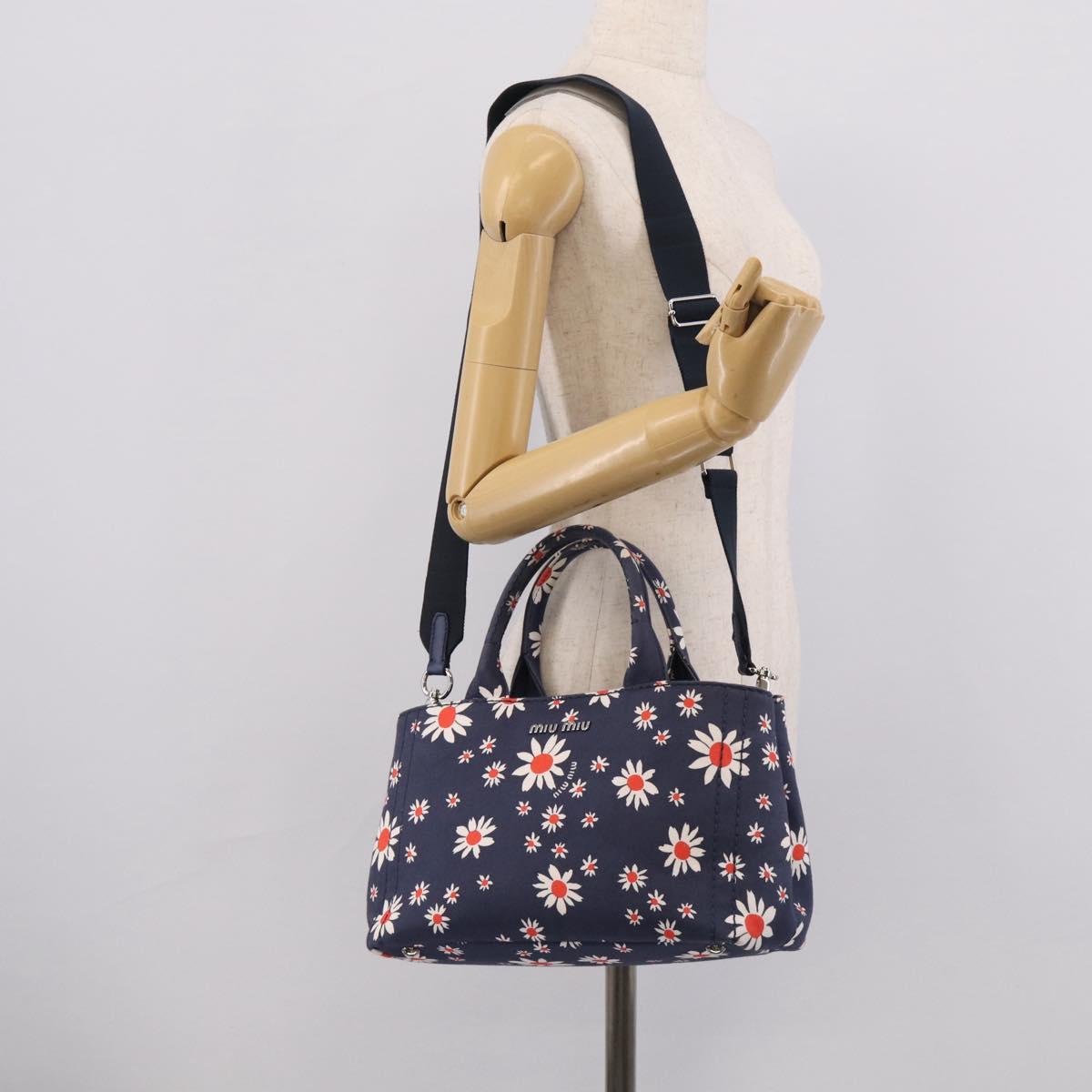 Miu Miu Hand Bag Canvas 2way Navy Gold Auth ka7179M