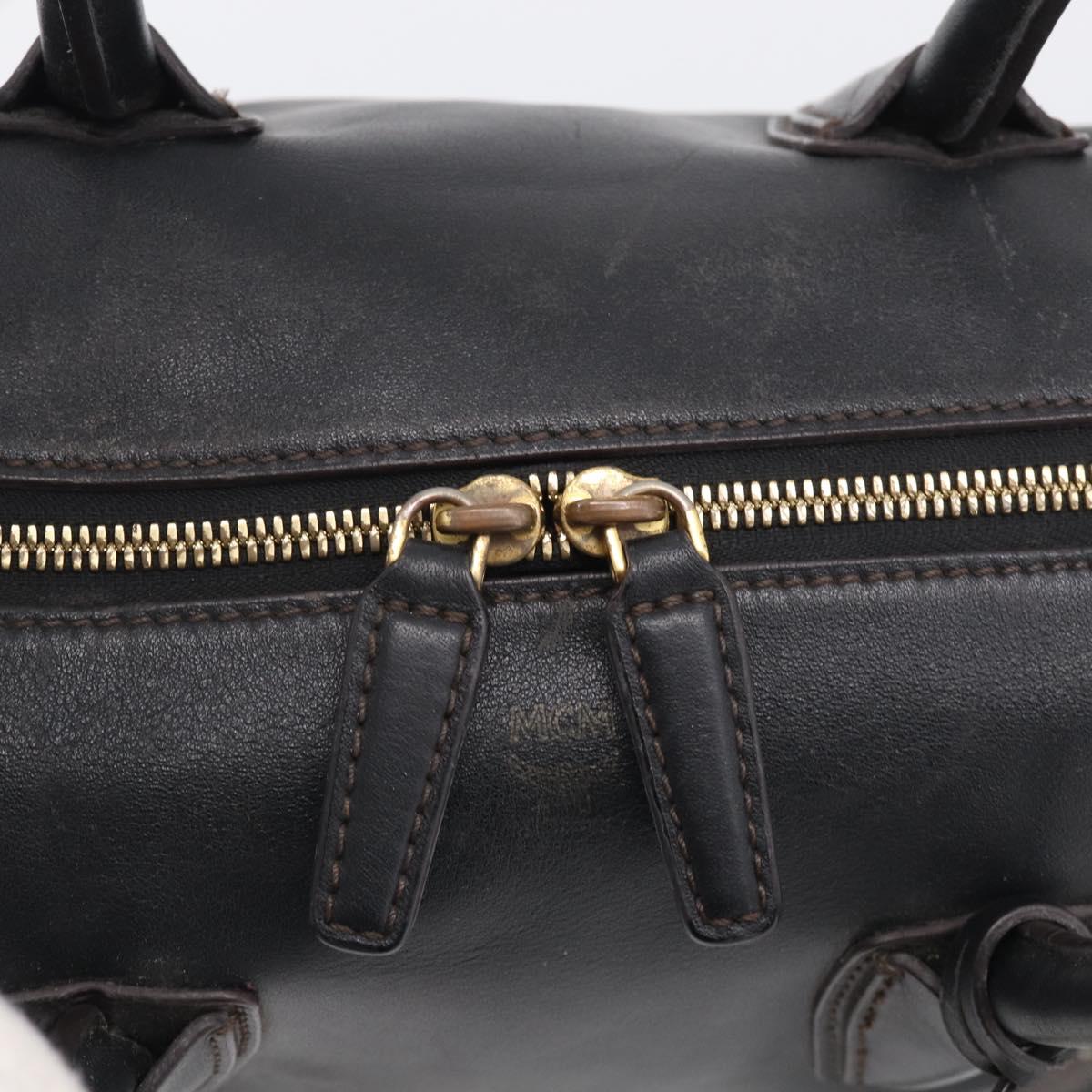 MCM Hand Bag Leather 2way Black Gold Auth ka7180