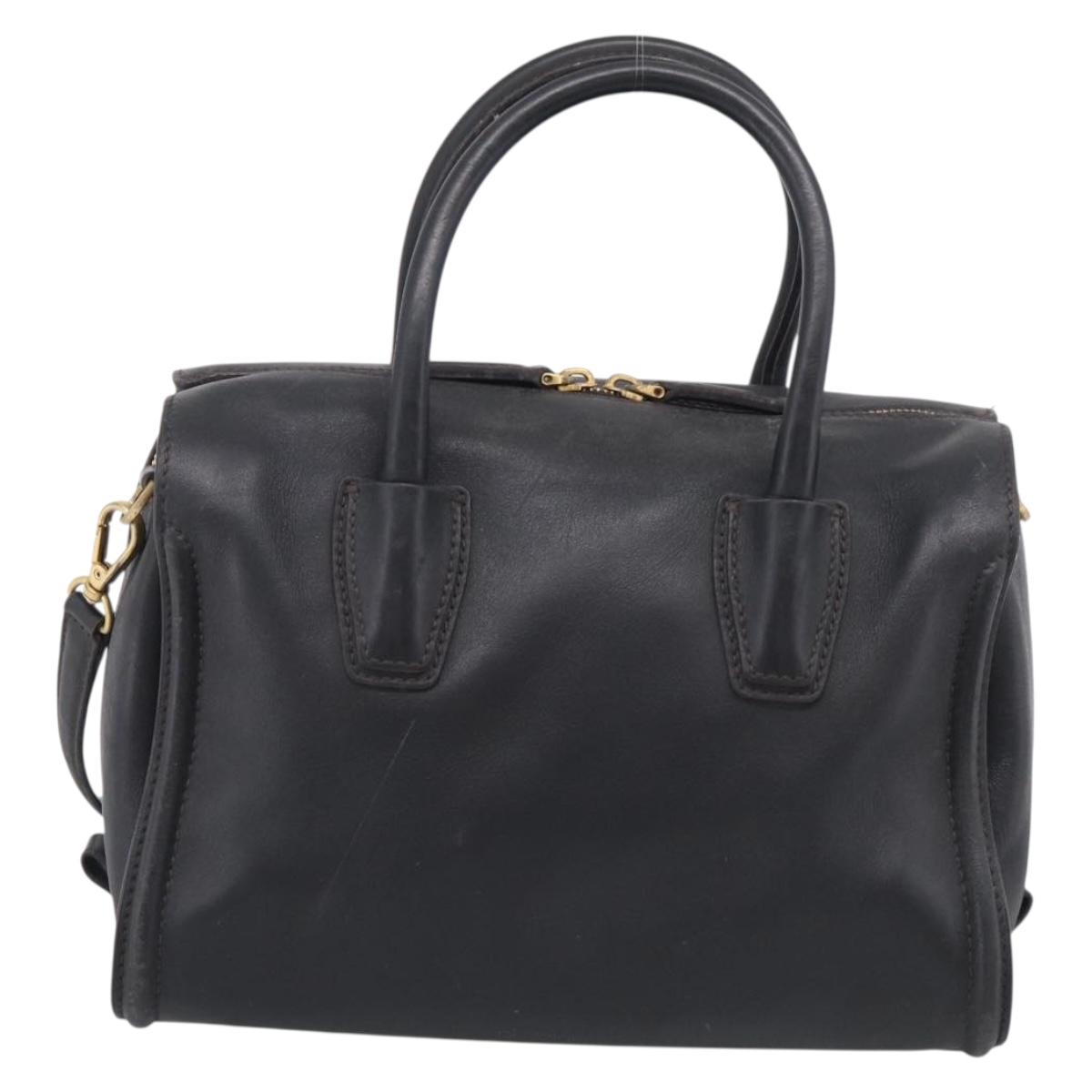 MCM Hand Bag Leather 2way Black Gold Auth ka7180