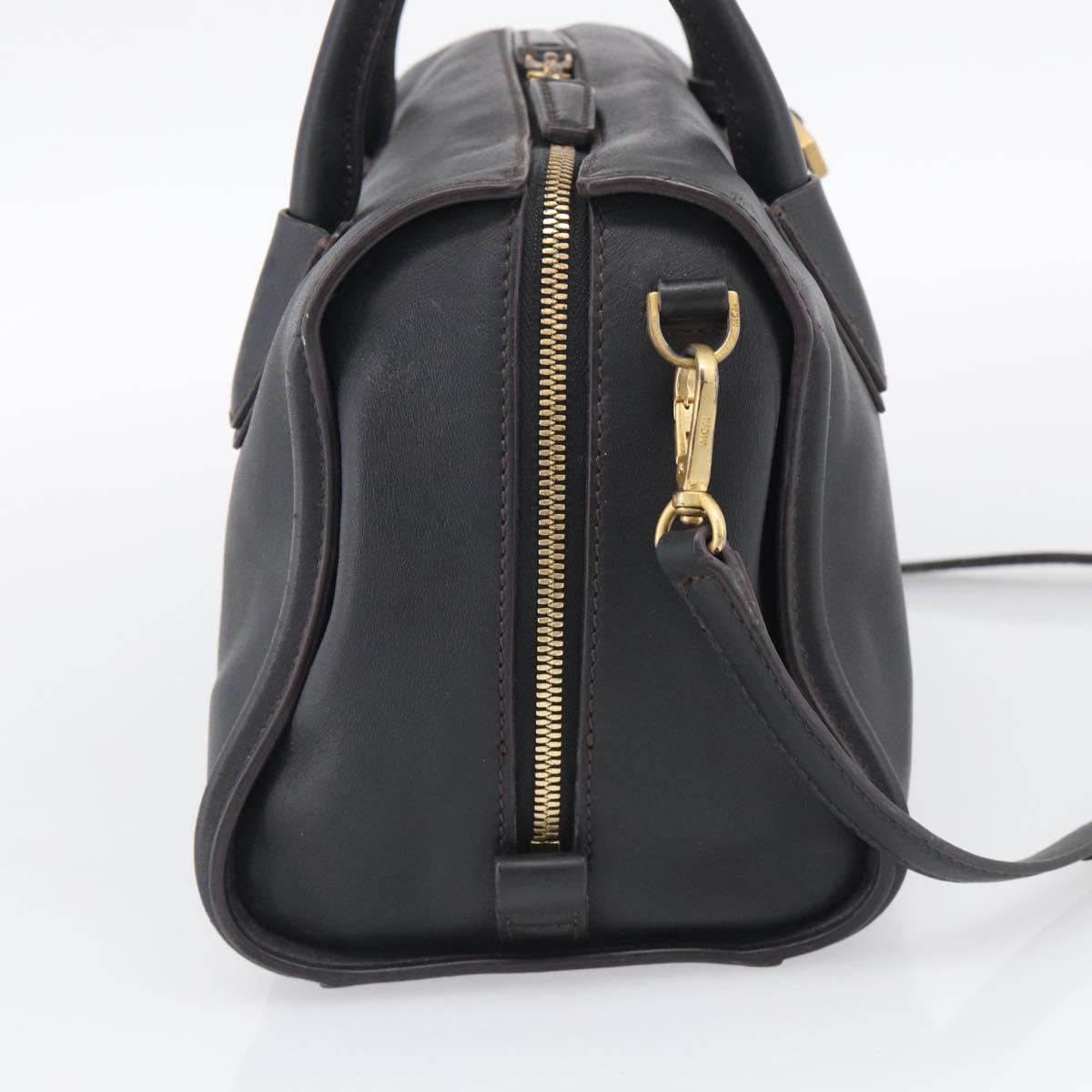 MCM Hand Bag Leather 2way Black Gold Auth ka7180