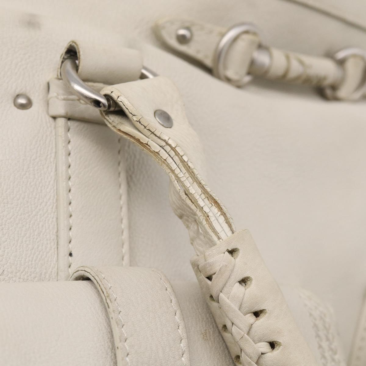 Christian Dior Hand Bag Leather White Silver Auth ka7183