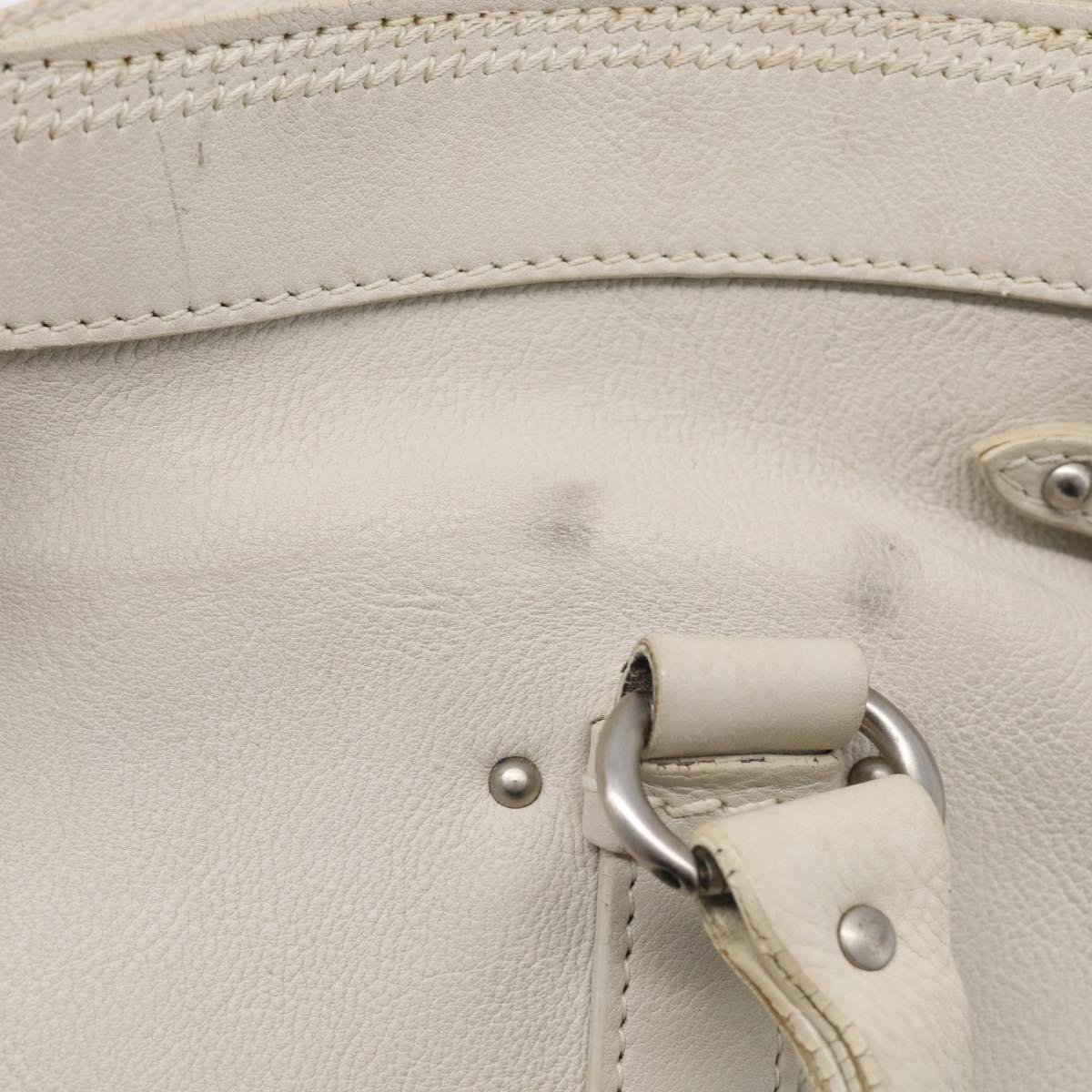Christian Dior Hand Bag Leather White Silver Auth ka7183