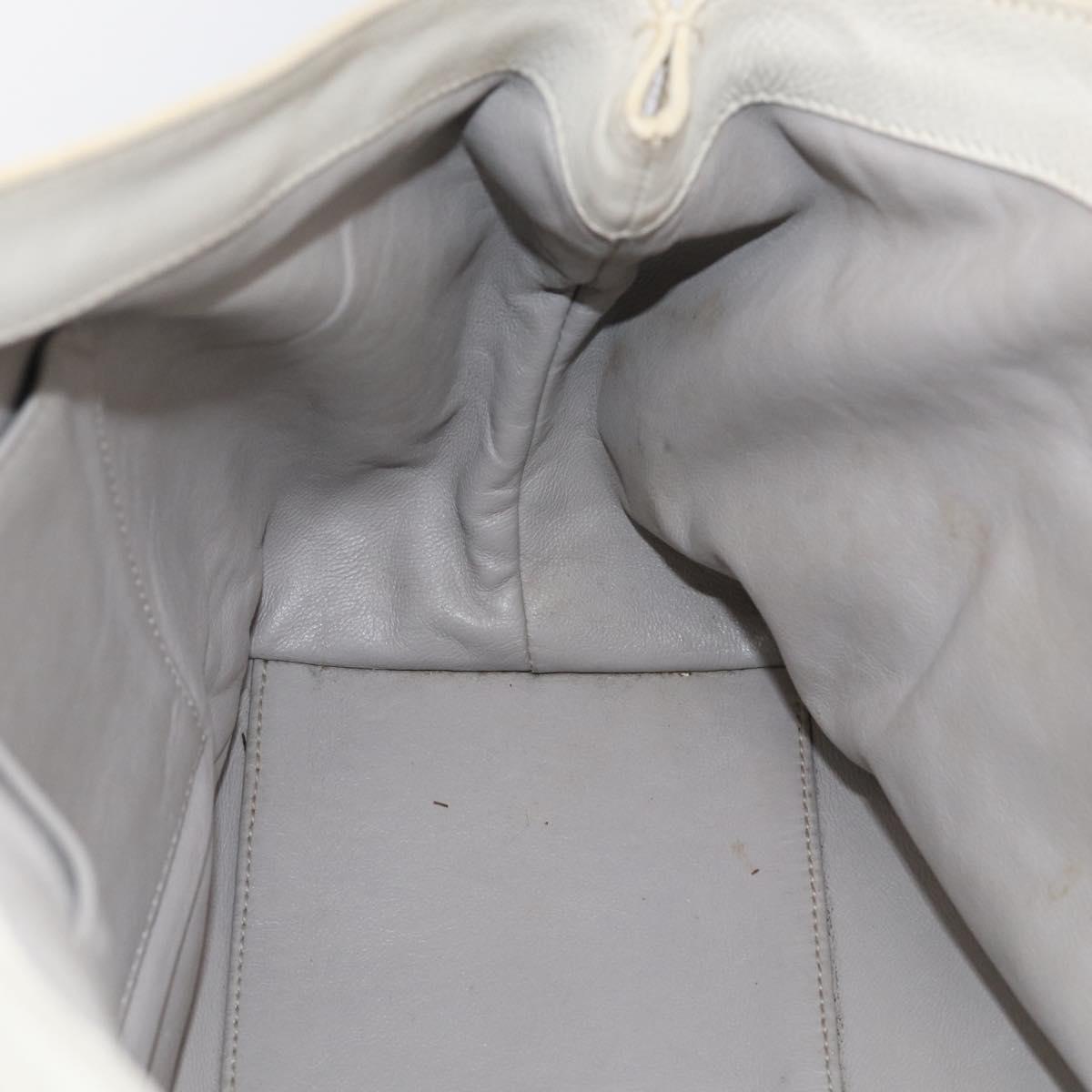 Christian Dior Hand Bag Leather White Silver Auth ka7183