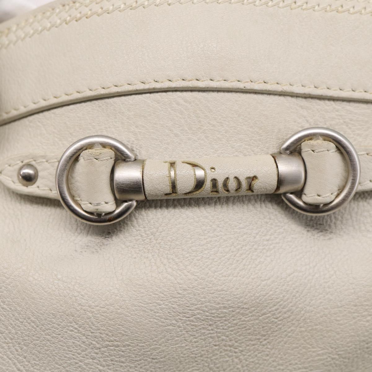 Christian Dior Hand Bag Leather White Silver Auth ka7183