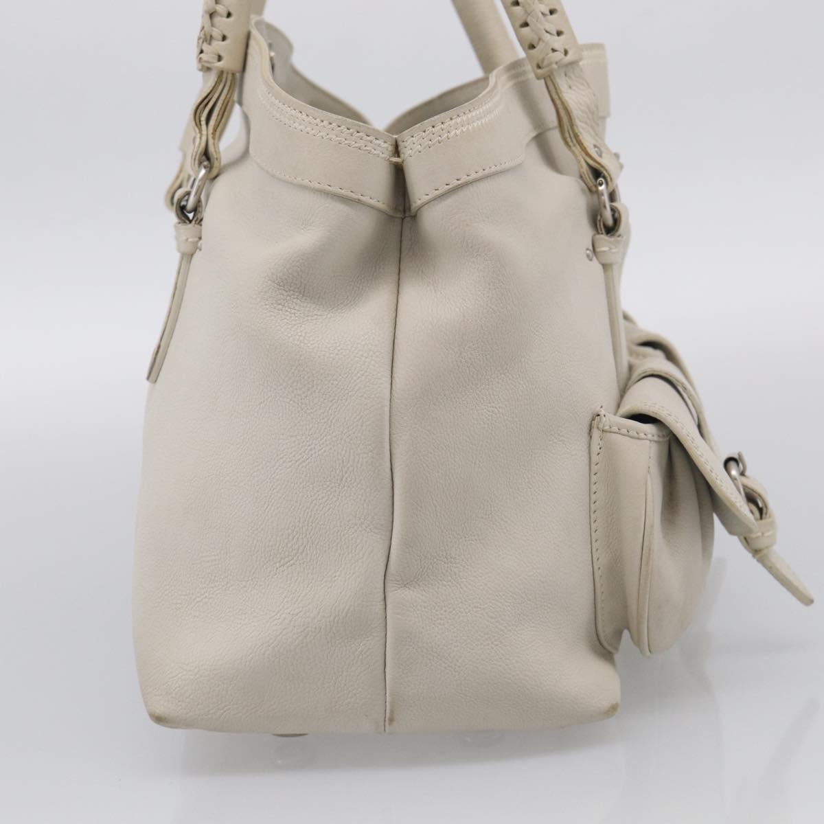 Christian Dior Hand Bag Leather White Silver Auth ka7183