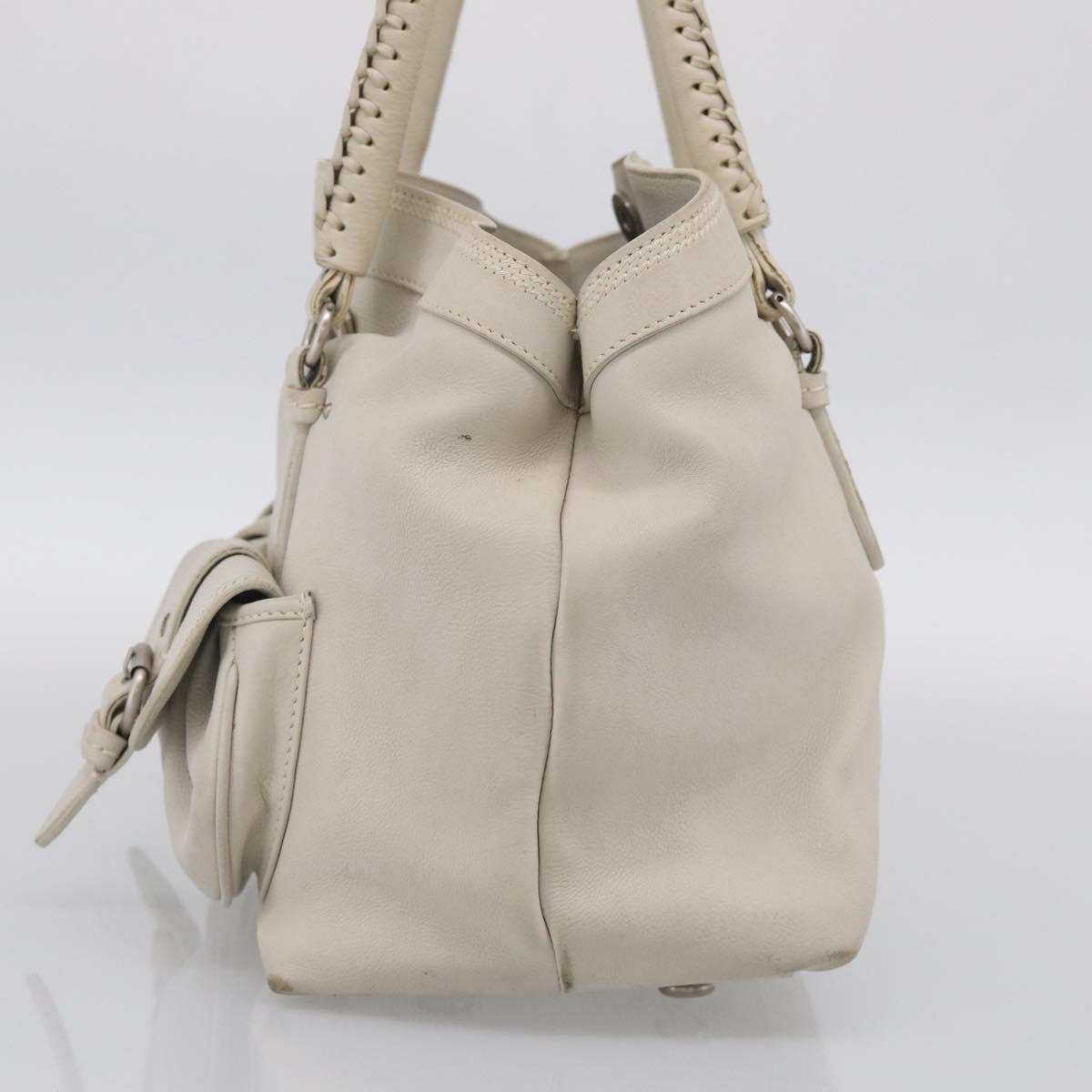 Christian Dior Hand Bag Leather White Silver Auth ka7183