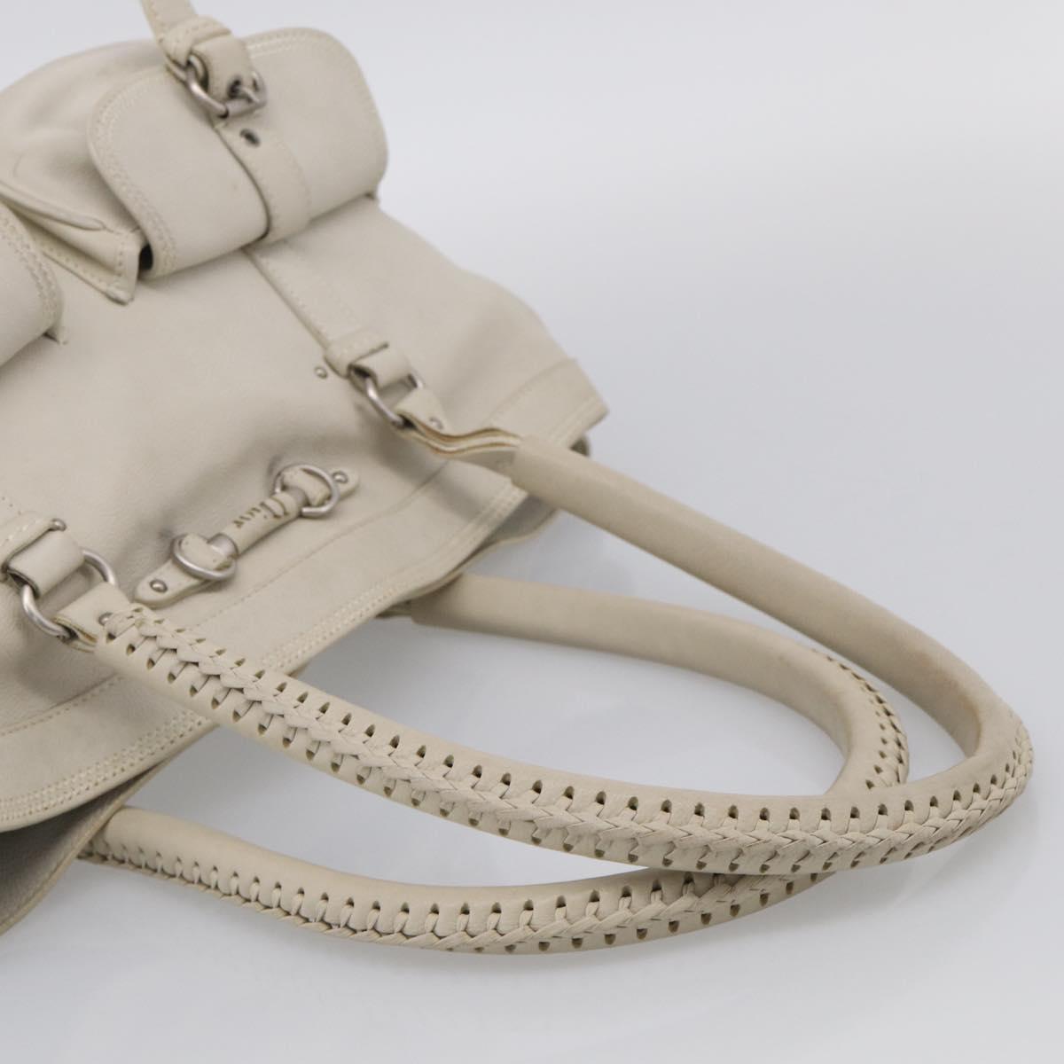 Christian Dior Hand Bag Leather White Silver Auth ka7183