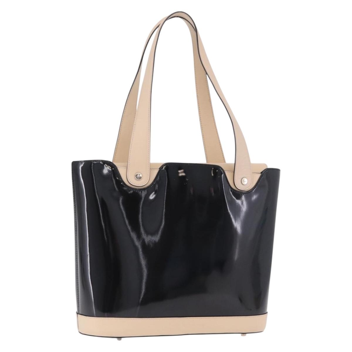 Salvatore Ferragamo Hand Bag Patent Leather Black Silver Auth ka7187
