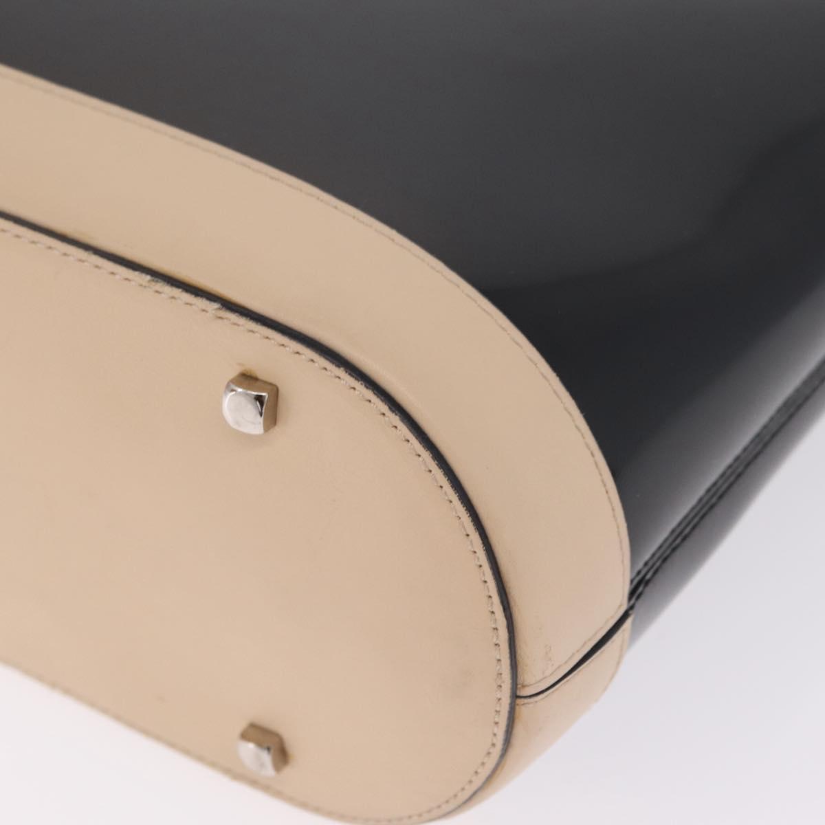 Salvatore Ferragamo Hand Bag Patent Leather Black Silver Auth ka7187