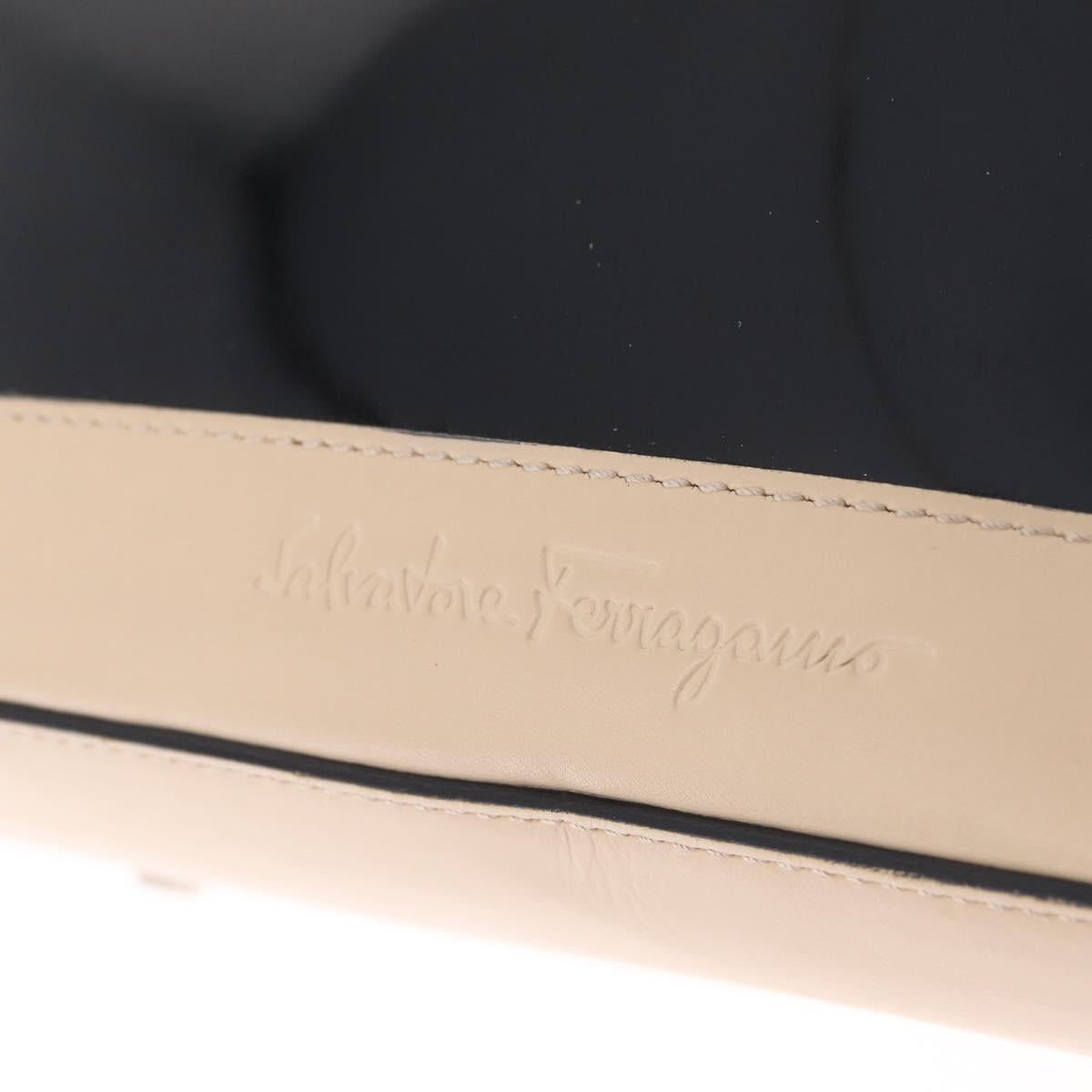Salvatore Ferragamo Hand Bag Patent Leather Black Silver Auth ka7187