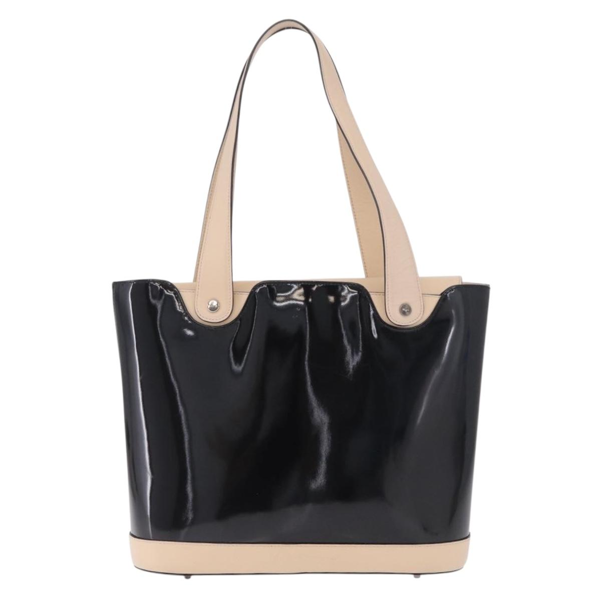Salvatore Ferragamo Hand Bag Patent Leather Black Silver Auth ka7187