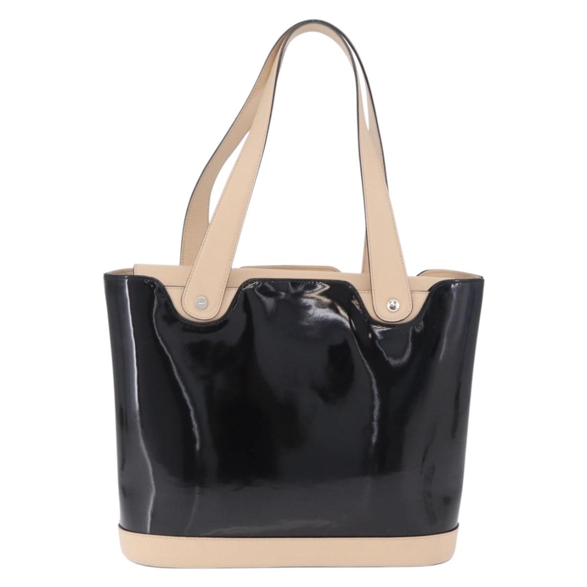 Salvatore Ferragamo Hand Bag Patent Leather Black Silver Auth ka7187