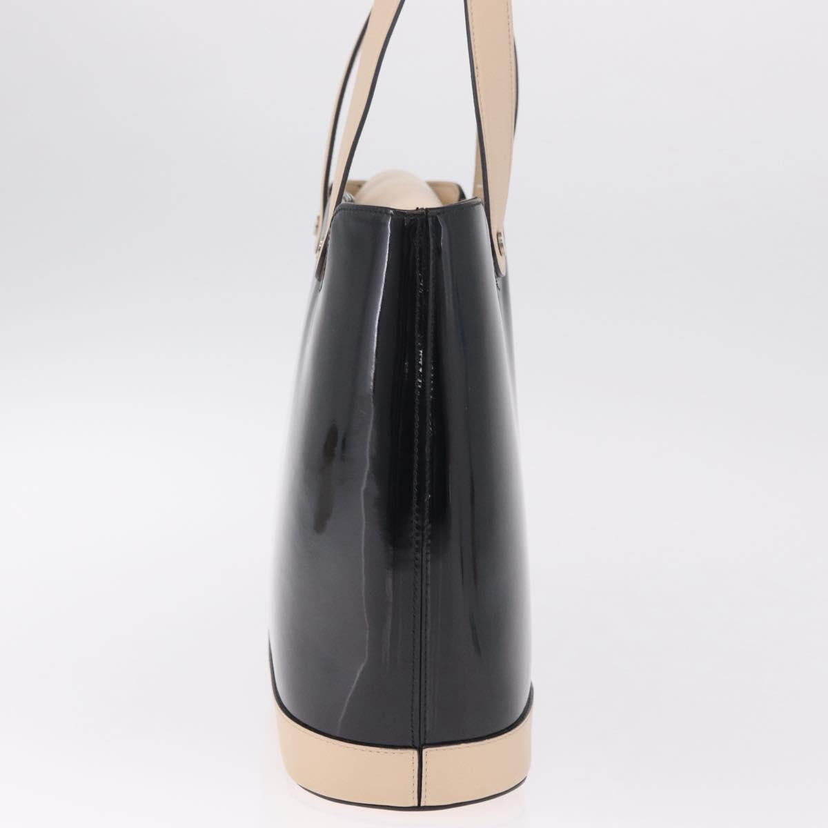 Salvatore Ferragamo Hand Bag Patent Leather Black Silver Auth ka7187