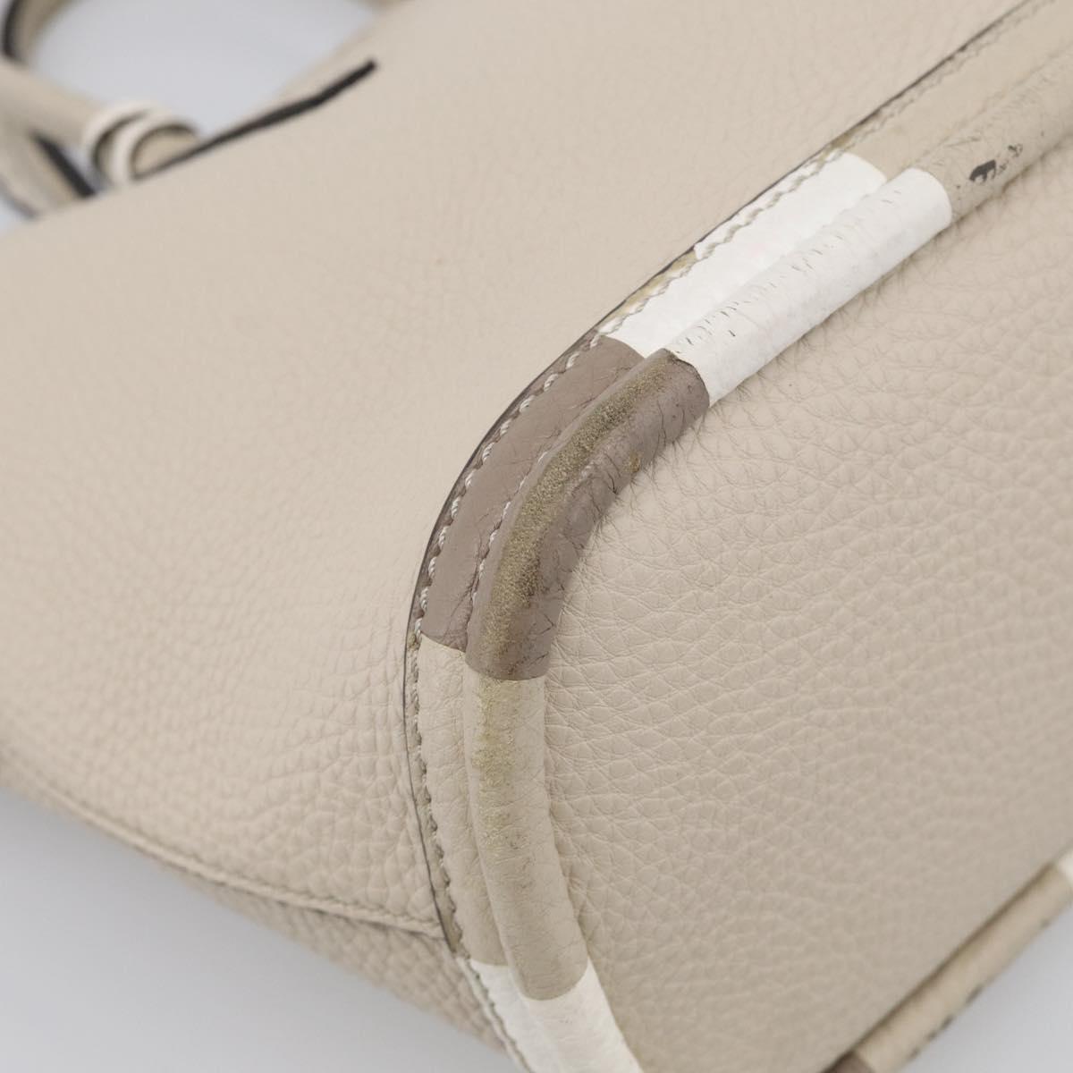 FENDI Celeria Hand Bag Leather Ivory Silver Auth ka7188