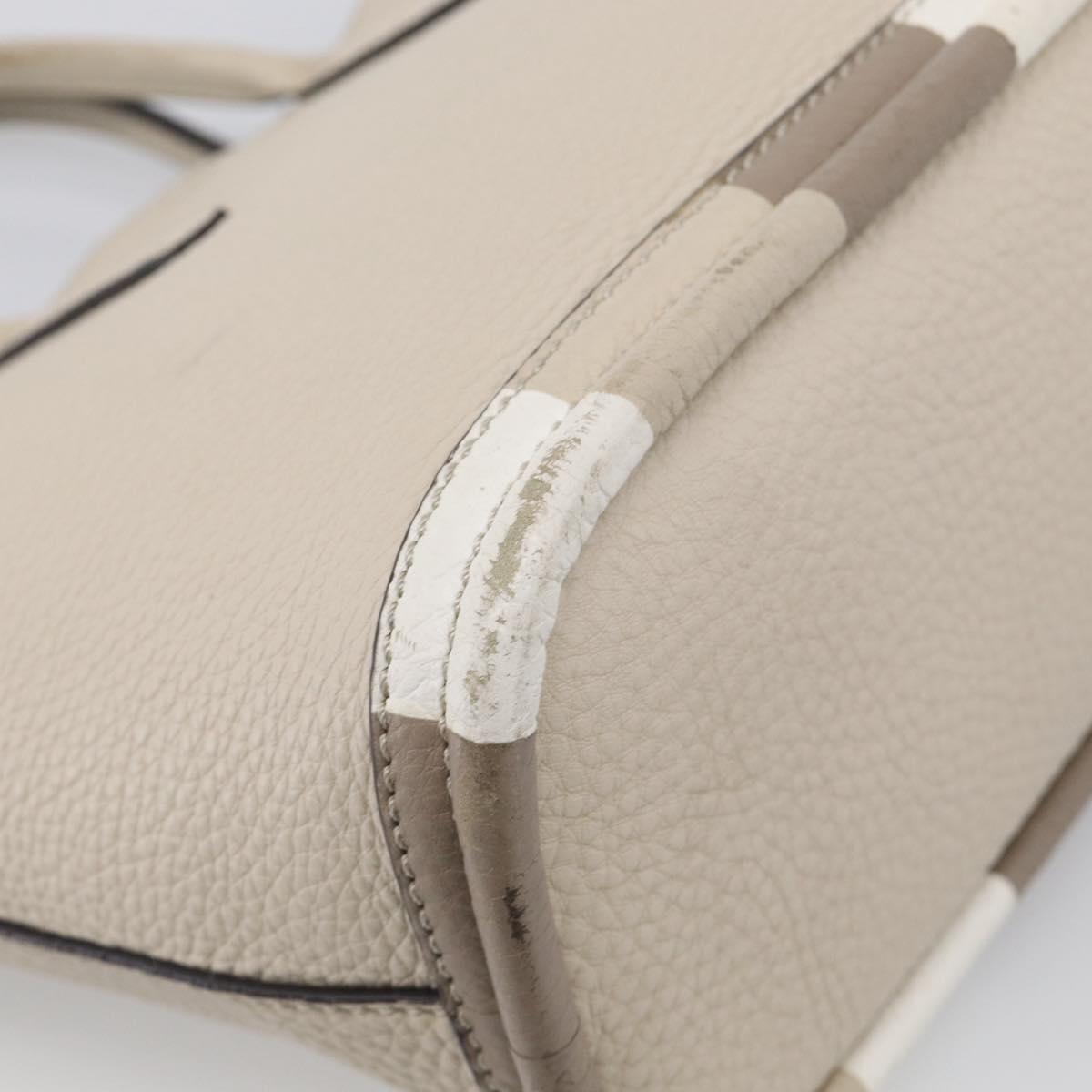 FENDI Celeria Hand Bag Leather Ivory Silver Auth ka7188