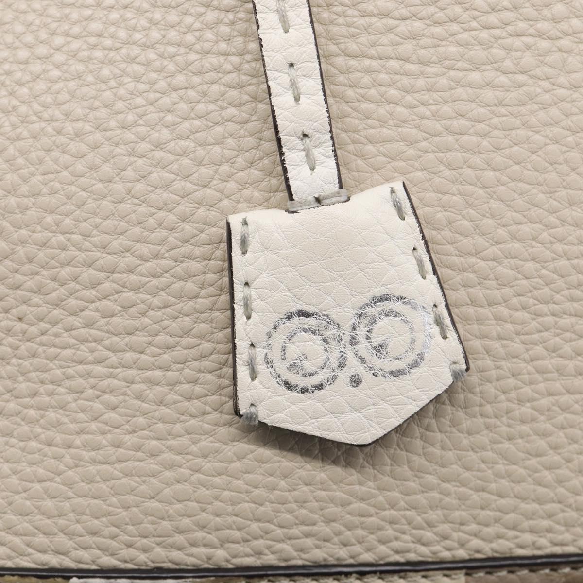FENDI Celeria Hand Bag Leather Ivory Silver Auth ka7188