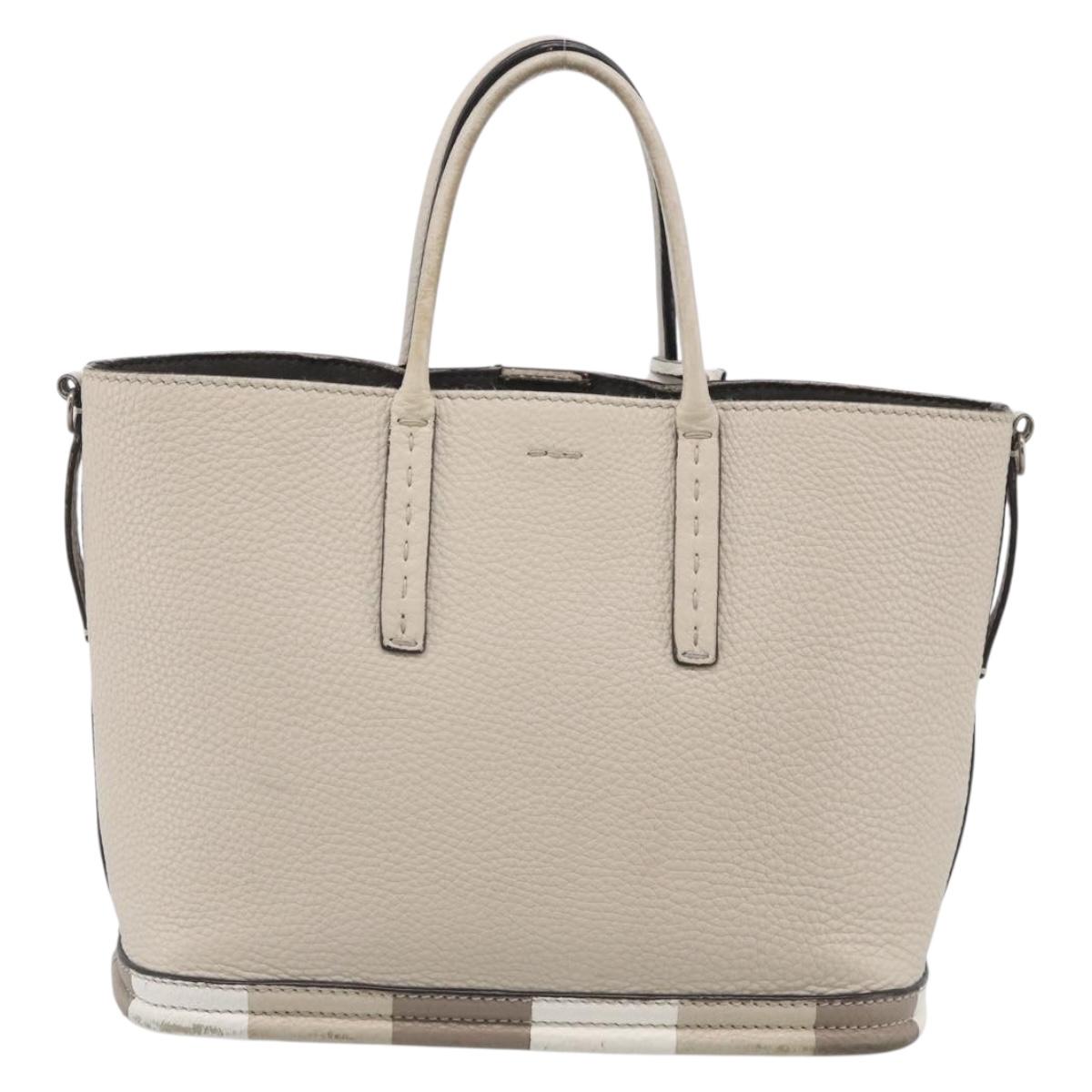 FENDI Celeria Hand Bag Leather Ivory Silver Auth ka7188