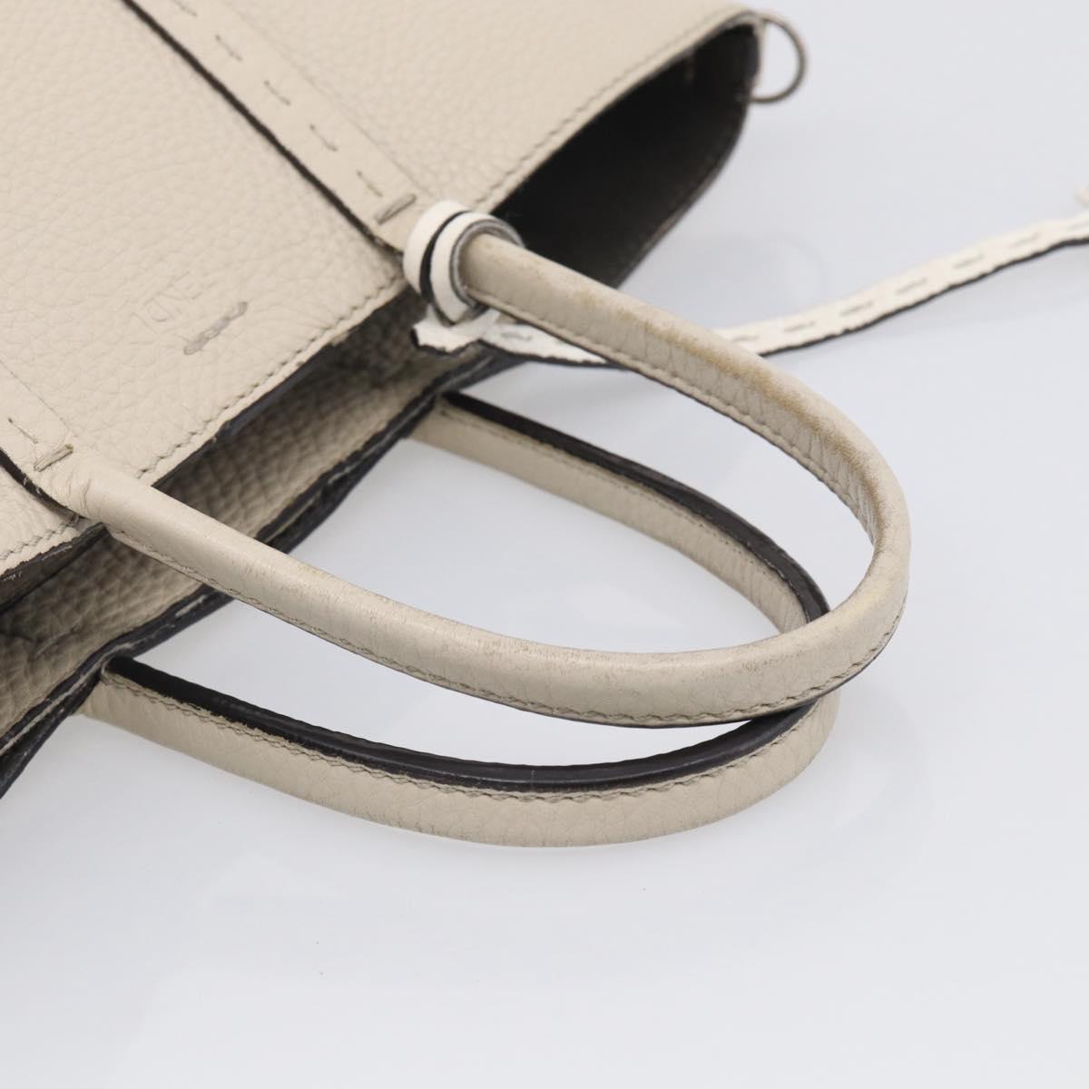 FENDI Celeria Hand Bag Leather Ivory Silver Auth ka7188