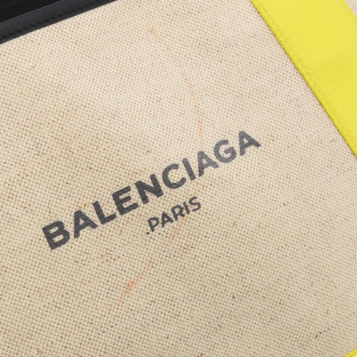 Balenciaga Navy Cabas Hand Bag Coated Canvas Silver White 339933 Auth ka7193
