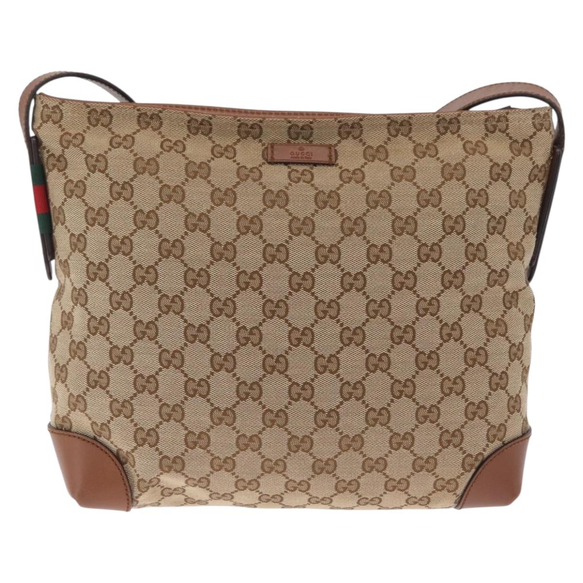 GUCCI GG Canvas Shoulder Bag Beige Silver 337598 Auth ka7194A