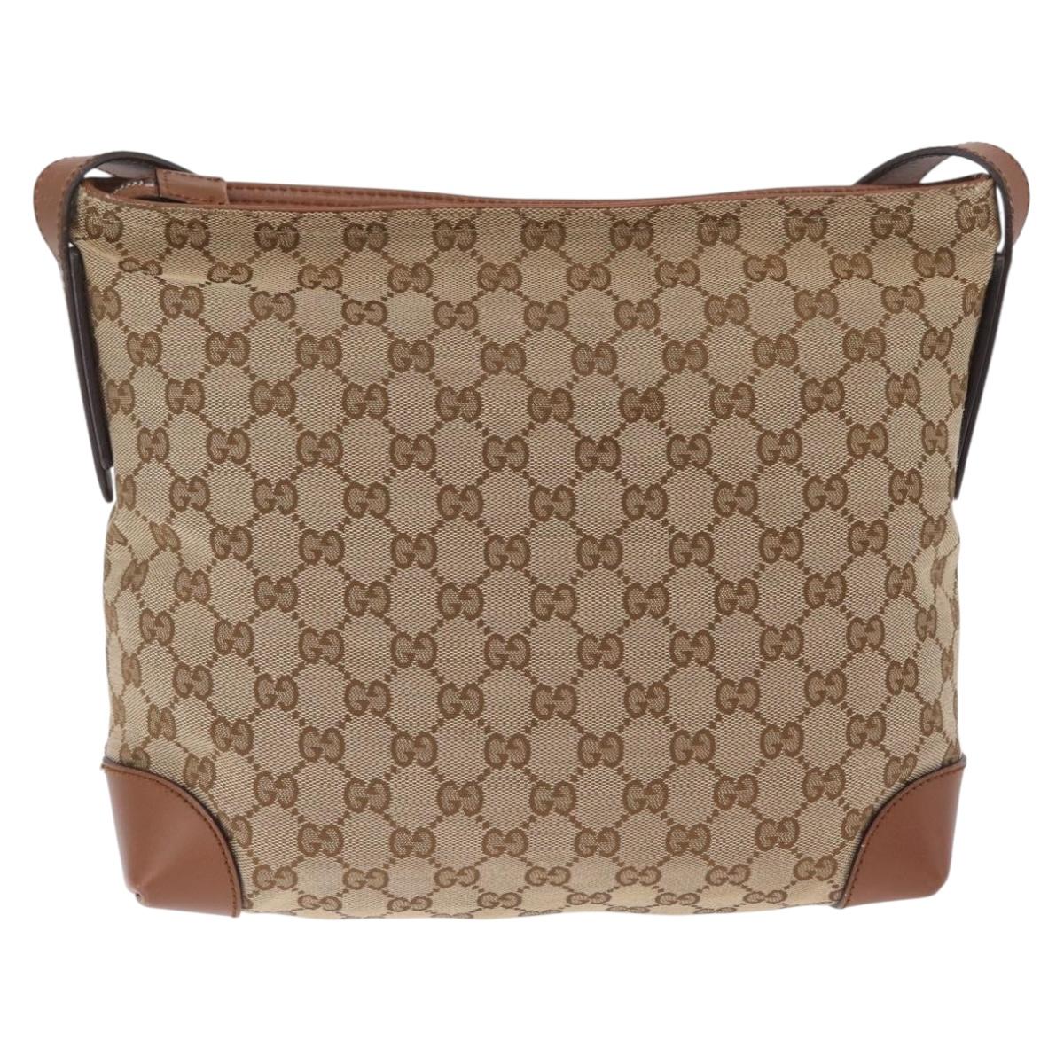 GUCCI GG Canvas Shoulder Bag Beige Silver 337598 Auth ka7194A