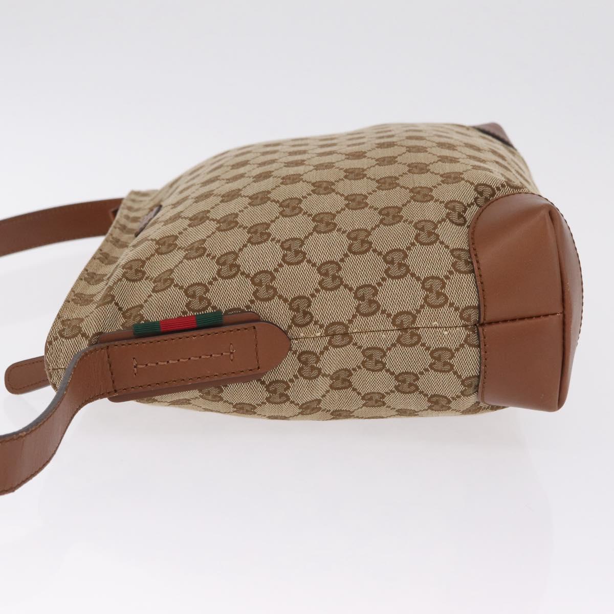 GUCCI GG Canvas Shoulder Bag Beige Silver 337598 Auth ka7194A