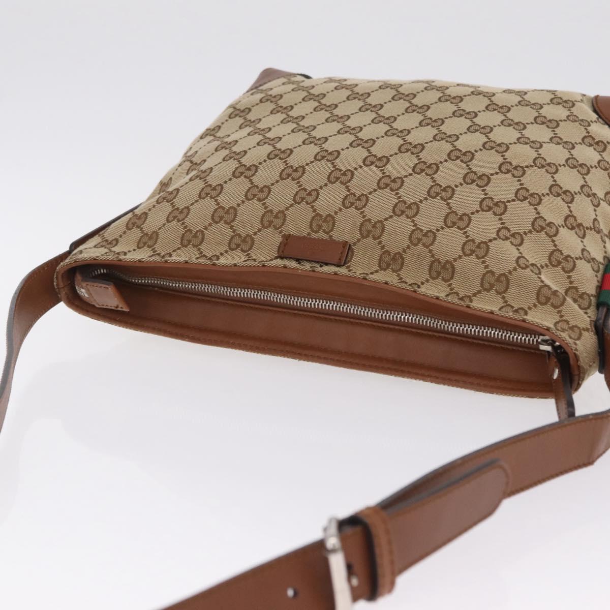 GUCCI GG Canvas Shoulder Bag Beige Silver 337598 Auth ka7194A