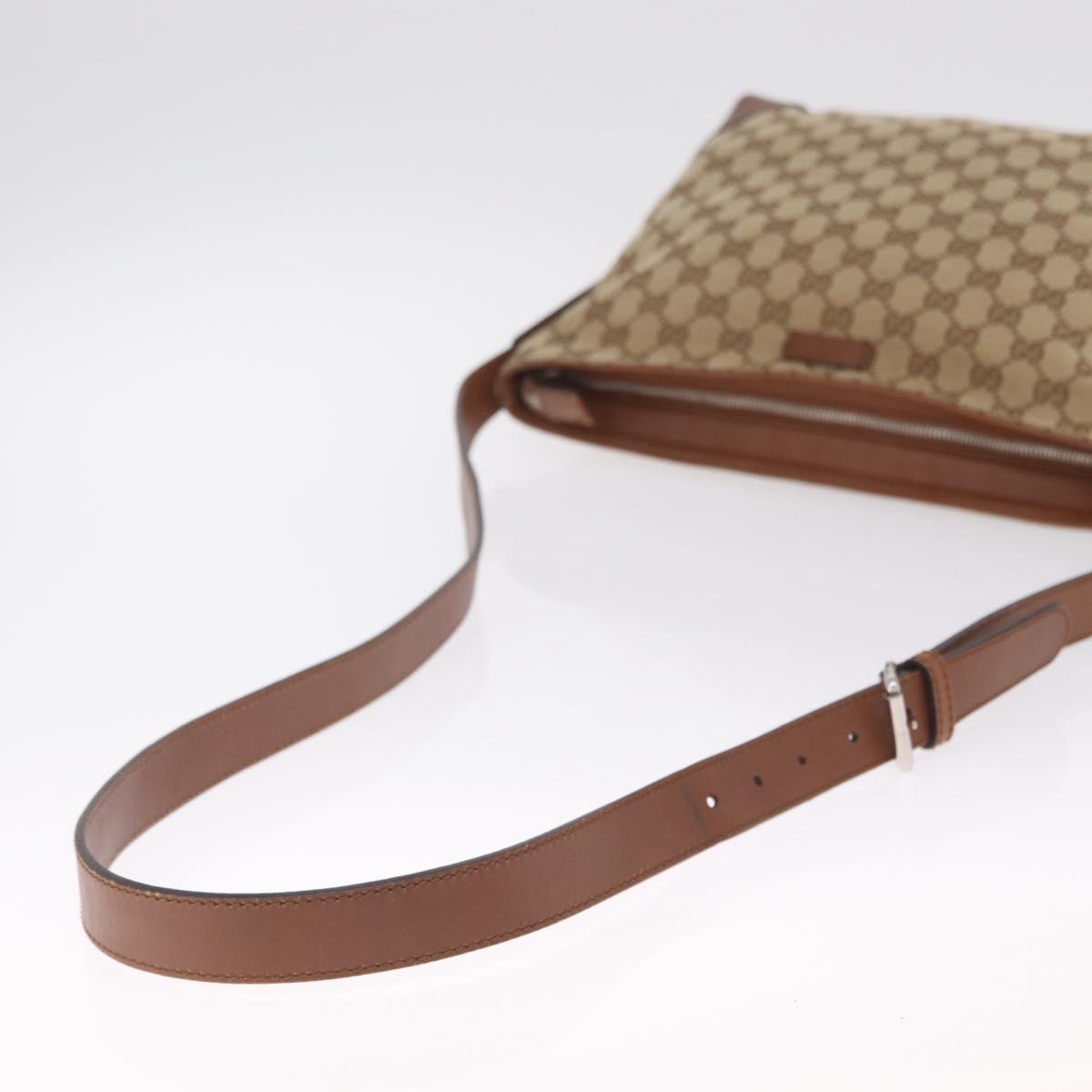 GUCCI GG Canvas Shoulder Bag Beige Silver 337598 Auth ka7194A