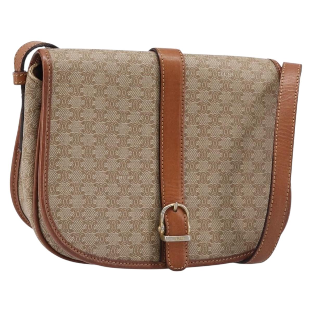 CELINE Macadam Canvas Shoulder Bag PVC Beige Gold Auth ka7195