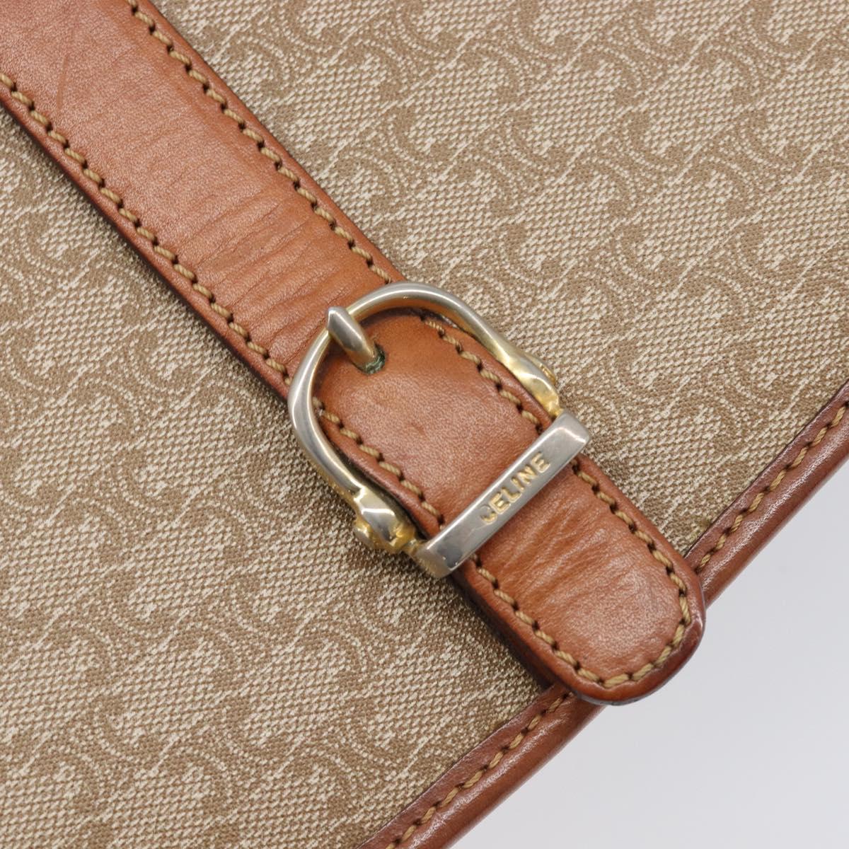 CELINE Macadam Canvas Shoulder Bag PVC Beige Gold Auth ka7195
